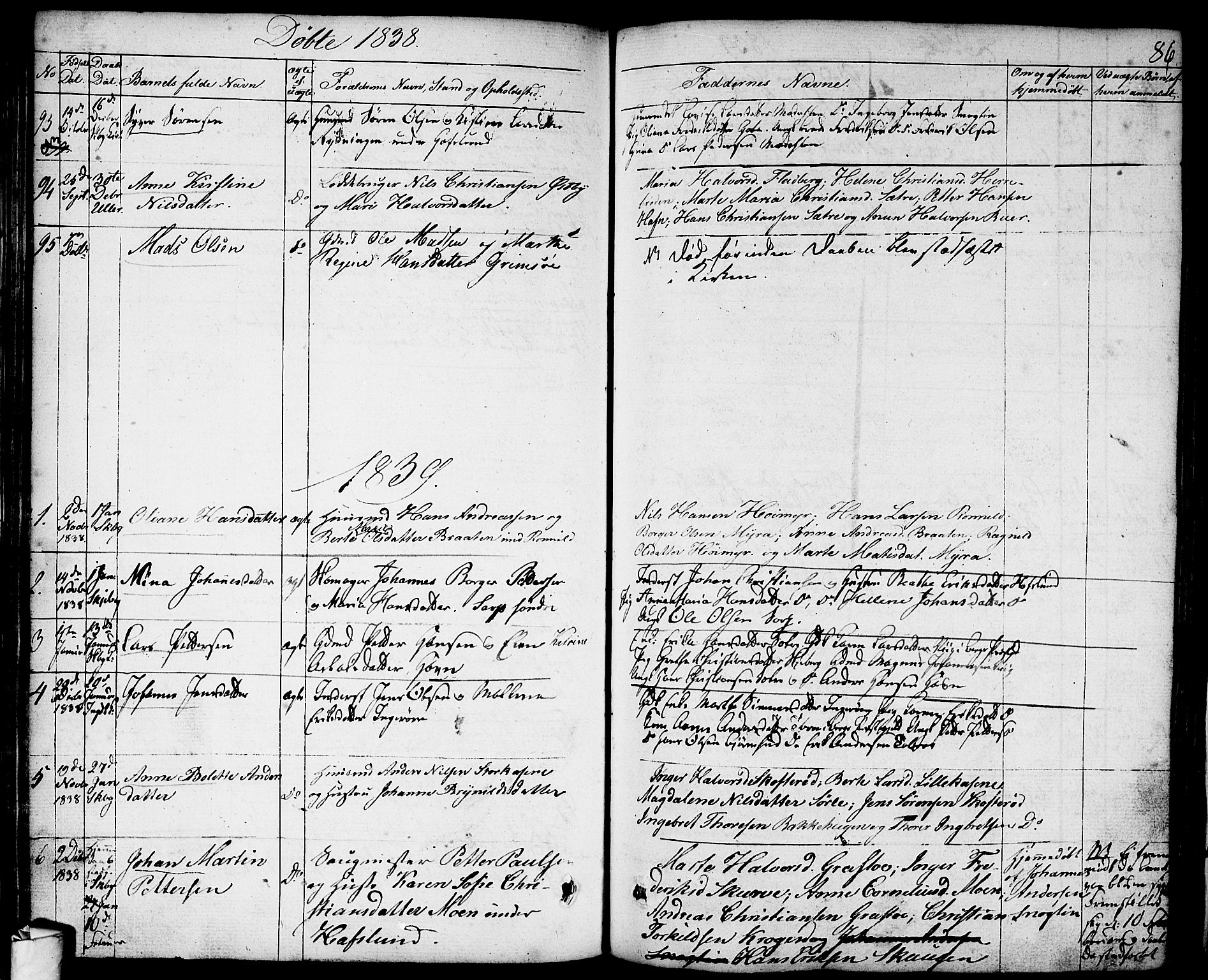 Skjeberg prestekontor Kirkebøker, SAO/A-10923/F/Fa/L0005: Ministerialbok nr. I 5, 1830-1845, s. 86