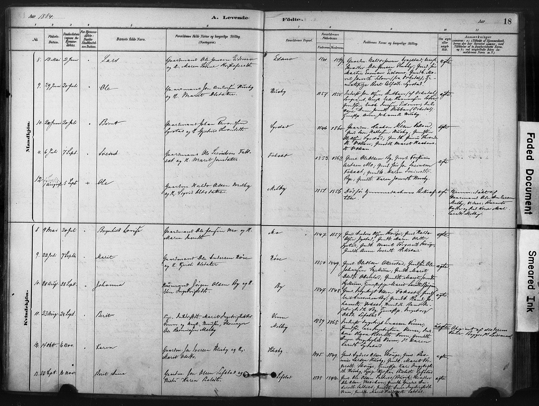 Ministerialprotokoller, klokkerbøker og fødselsregistre - Sør-Trøndelag, AV/SAT-A-1456/667/L0795: Ministerialbok nr. 667A03, 1879-1907, s. 18