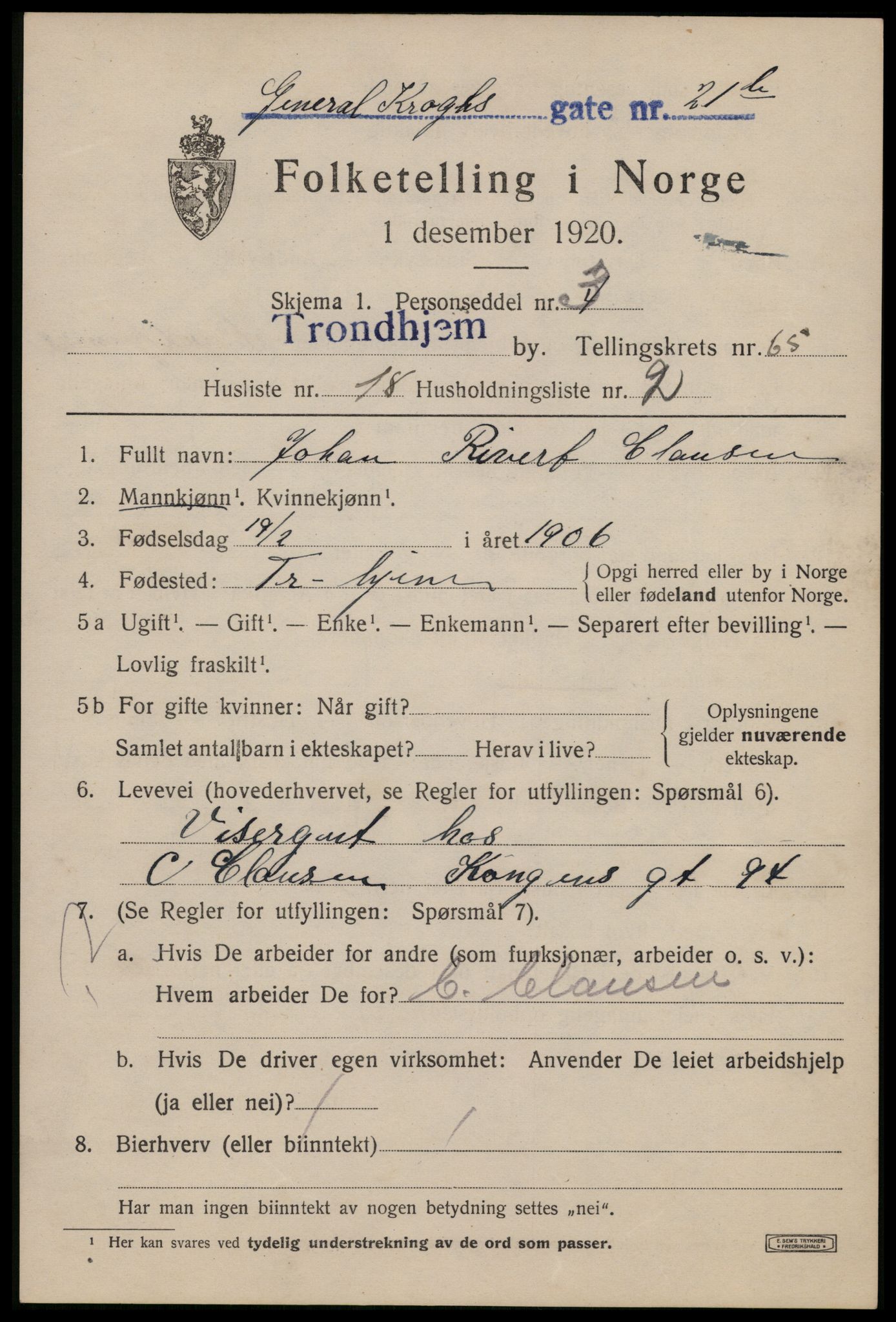 SAT, Folketelling 1920 for 1601 Trondheim kjøpstad, 1920, s. 129202