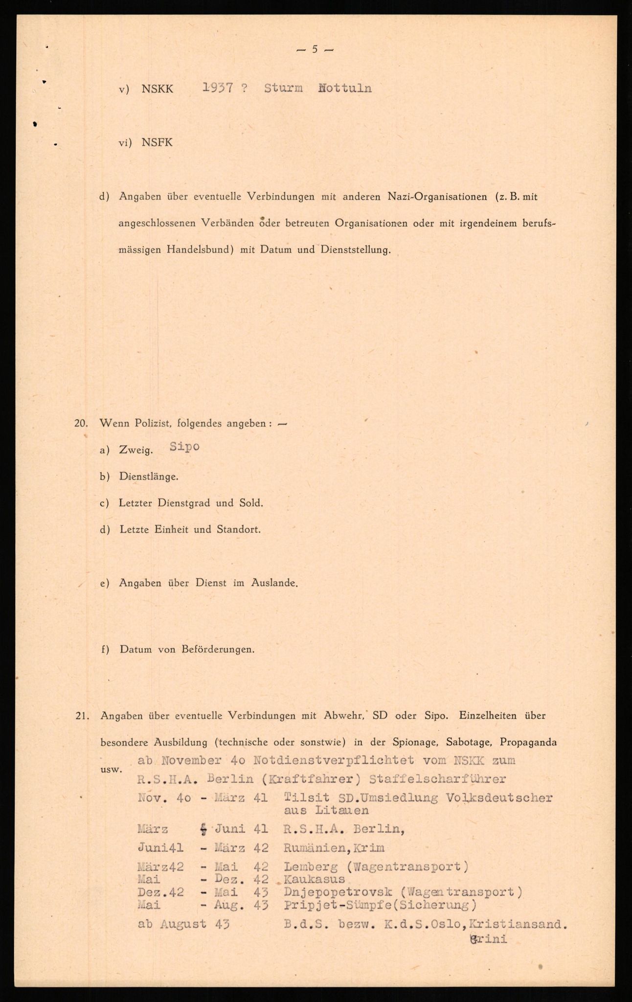 Forsvaret, Forsvarets overkommando II, AV/RA-RAFA-3915/D/Db/L0020: CI Questionaires. Tyske okkupasjonsstyrker i Norge. Tyskere., 1945-1946, s. 292