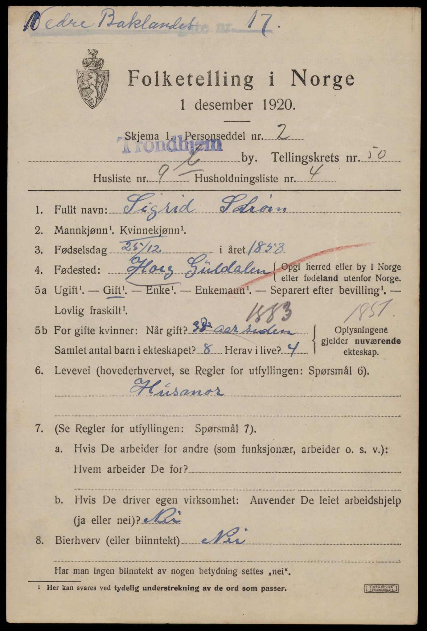 SAT, Folketelling 1920 for 1601 Trondheim kjøpstad, 1920, s. 103938