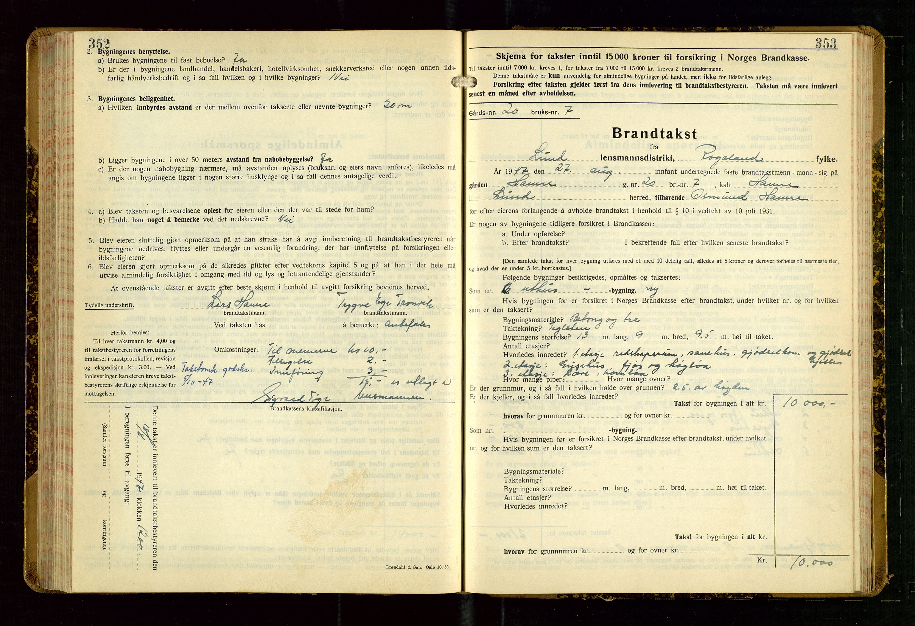 Lund lensmannskontor, AV/SAST-A-100303/Gob/L0006: "Brandtakstprotokoll", 1938-1951, s. 352-353