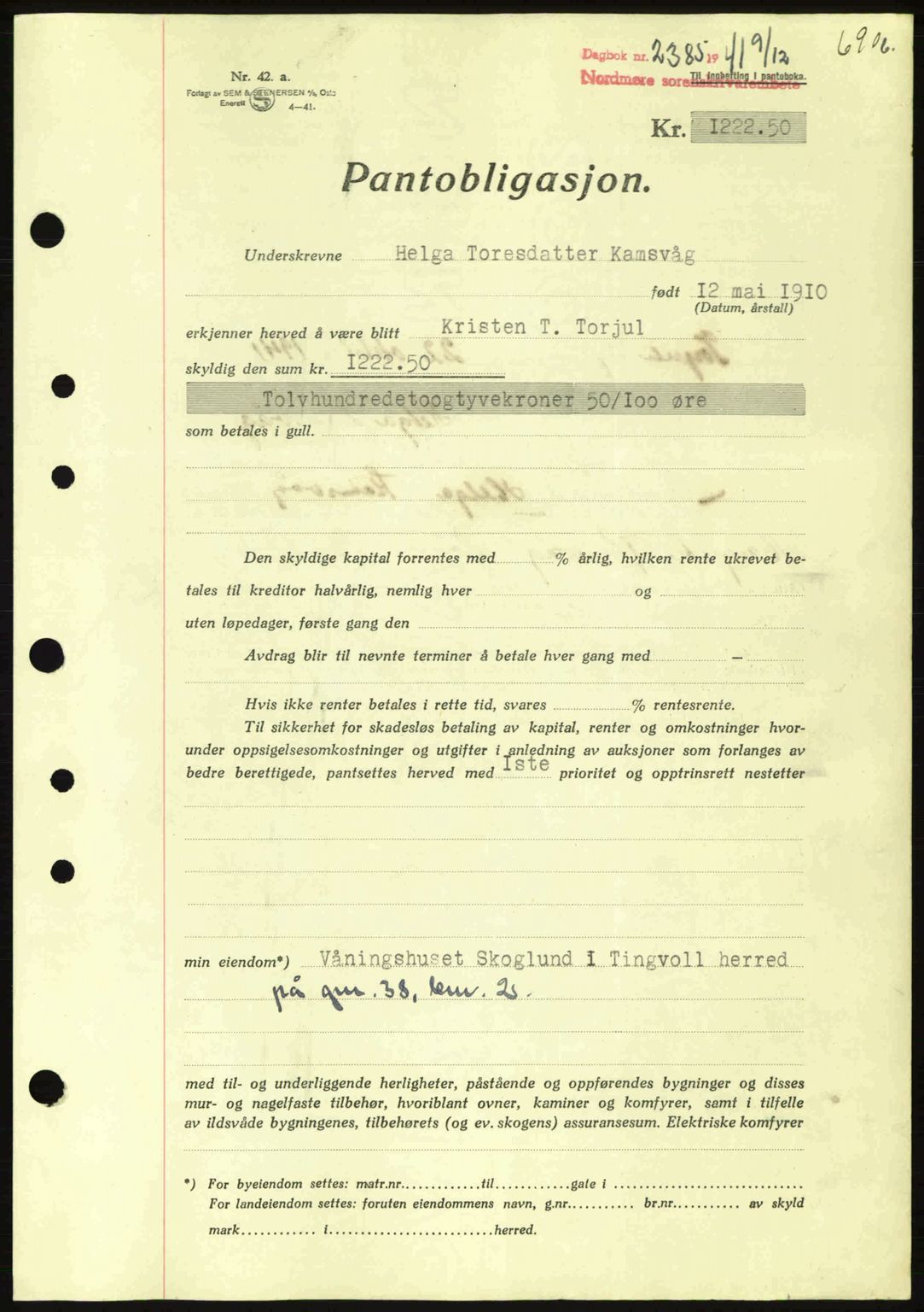 Nordmøre sorenskriveri, SAT/A-4132/1/2/2Ca: Pantebok nr. B88, 1941-1942, Dagboknr: 2385/1941
