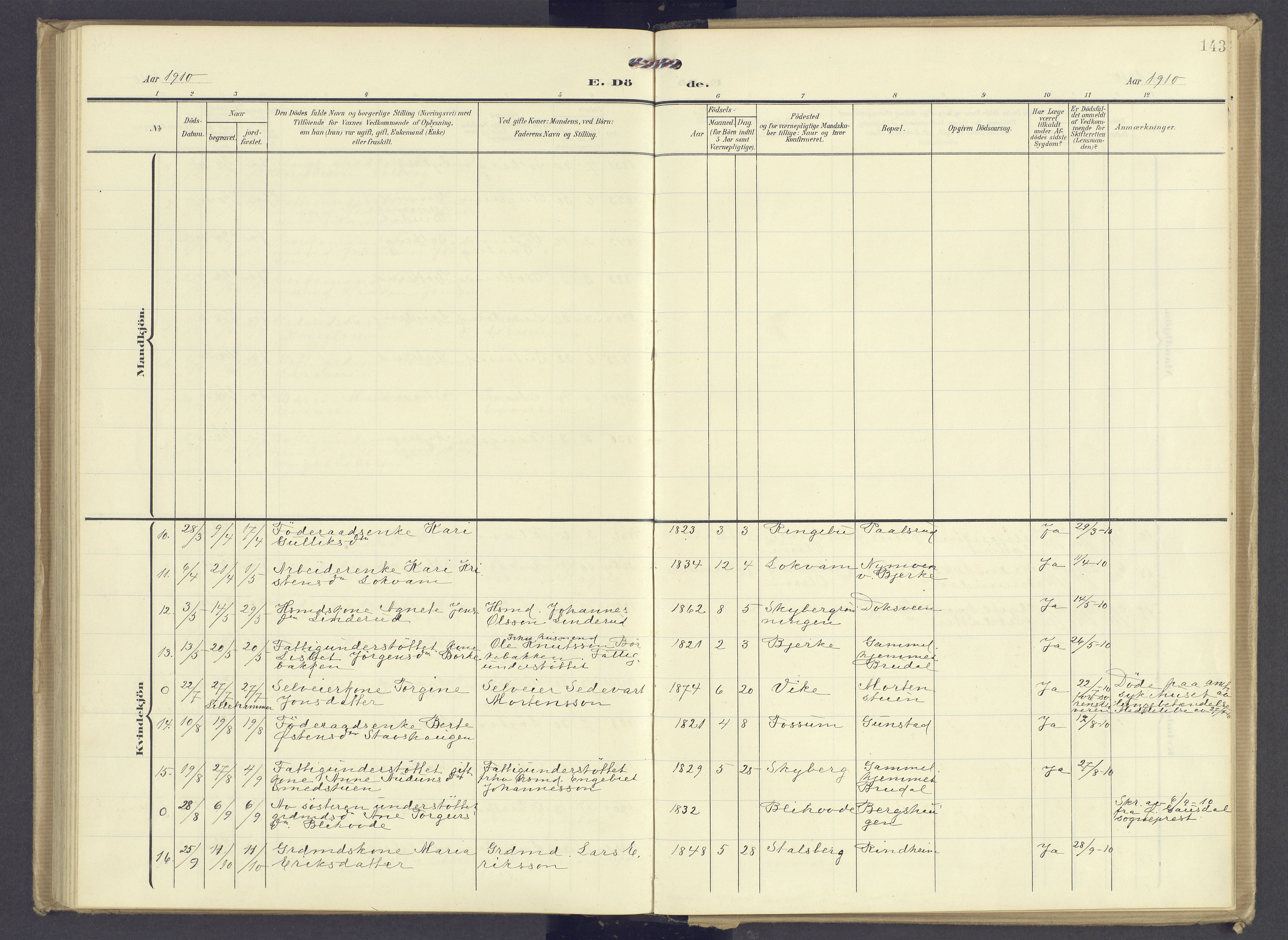 Øyer prestekontor, AV/SAH-PREST-084/H/Ha/Haa/L0013: Ministerialbok nr. 13, 1905-1920, s. 143