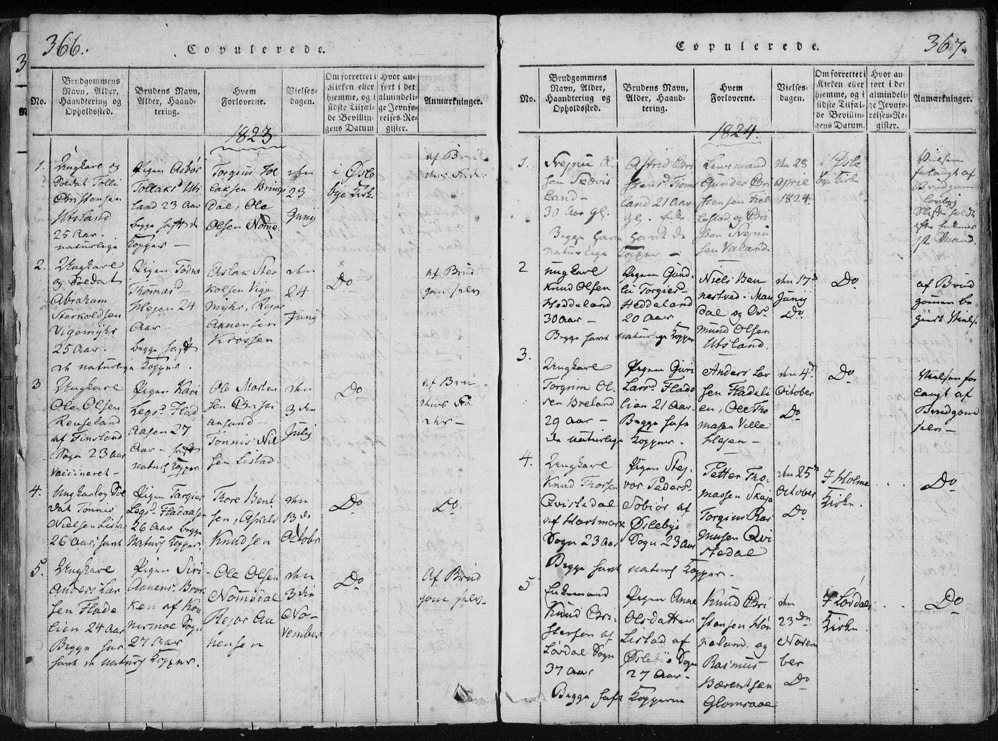 Holum sokneprestkontor, AV/SAK-1111-0022/F/Fa/Fac/L0002: Ministerialbok nr. A 2, 1821-1859, s. 366-367