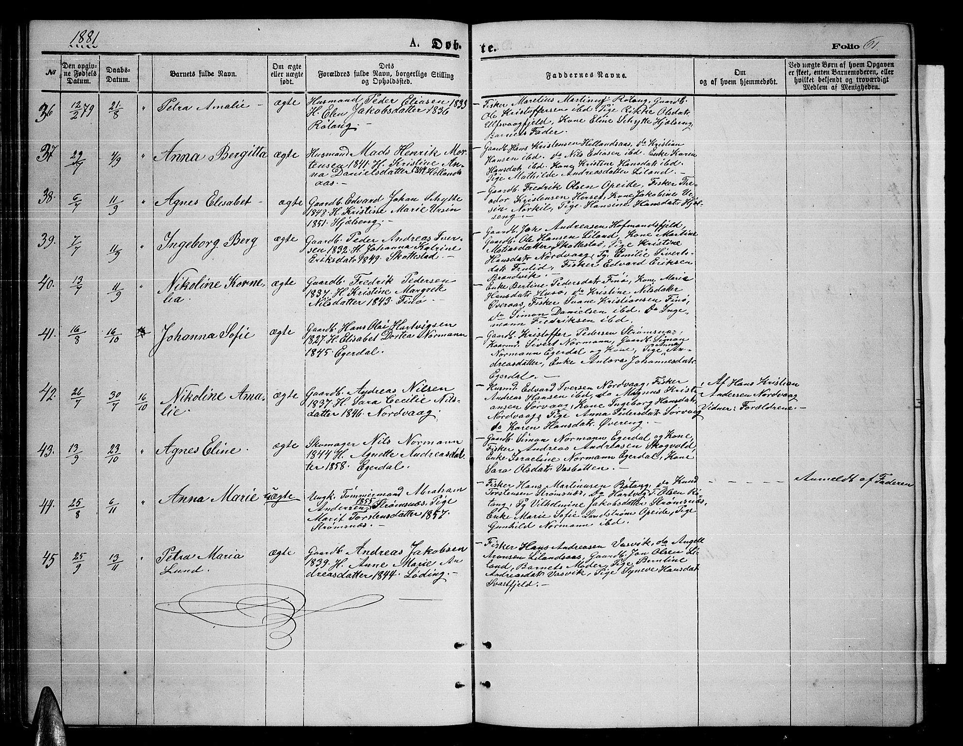 Ministerialprotokoller, klokkerbøker og fødselsregistre - Nordland, AV/SAT-A-1459/859/L0858: Klokkerbok nr. 859C04, 1873-1886, s. 61