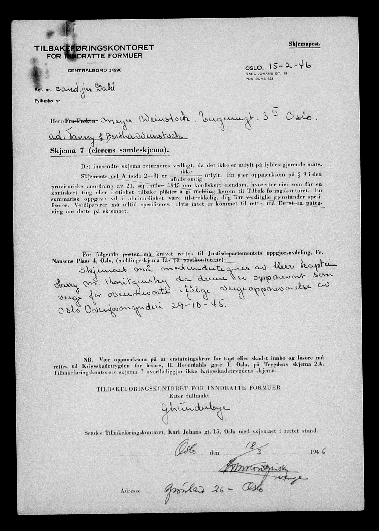 Justisdepartementet, Tilbakeføringskontoret for inndratte formuer, AV/RA-S-1564/H/Hc/Hcc/L0986: --, 1945-1947, s. 51