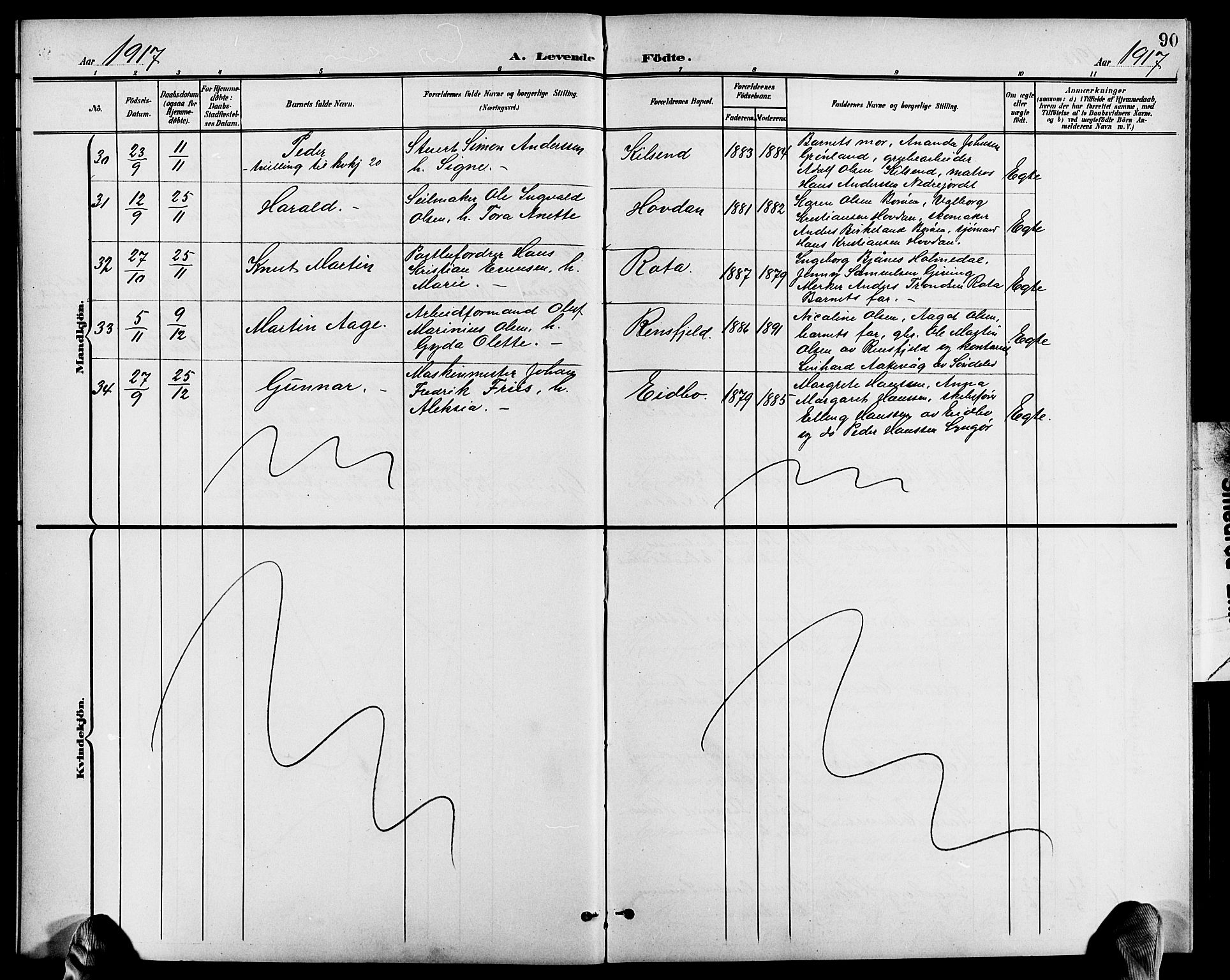 Dypvåg sokneprestkontor, AV/SAK-1111-0007/F/Fb/Fba/L0014: Klokkerbok nr. B 14, 1901-1922, s. 90