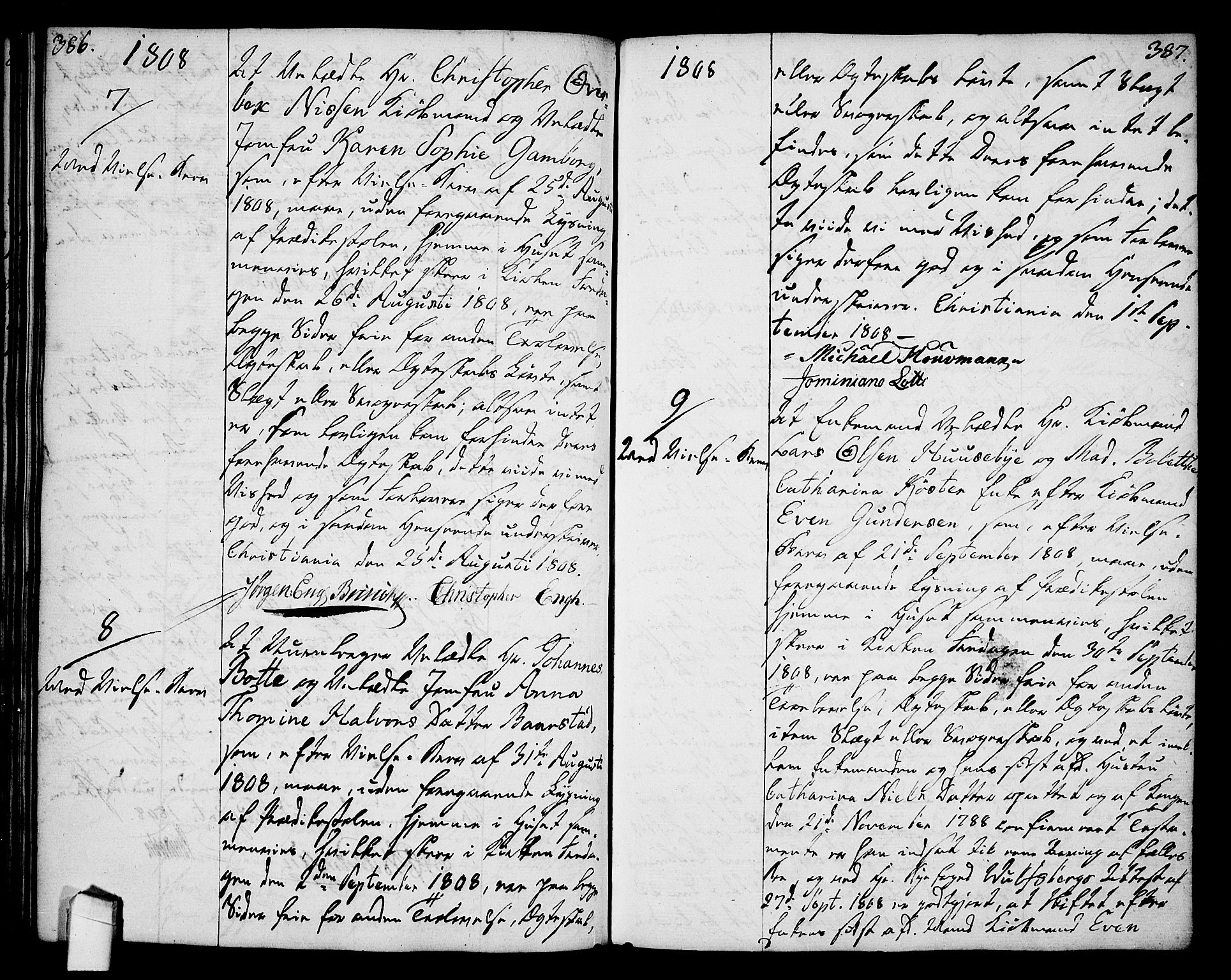 Oslo domkirke Kirkebøker, AV/SAO-A-10752/L/La/L0011: Forlovererklæringer nr. 11, 1807-1819, s. 386-387