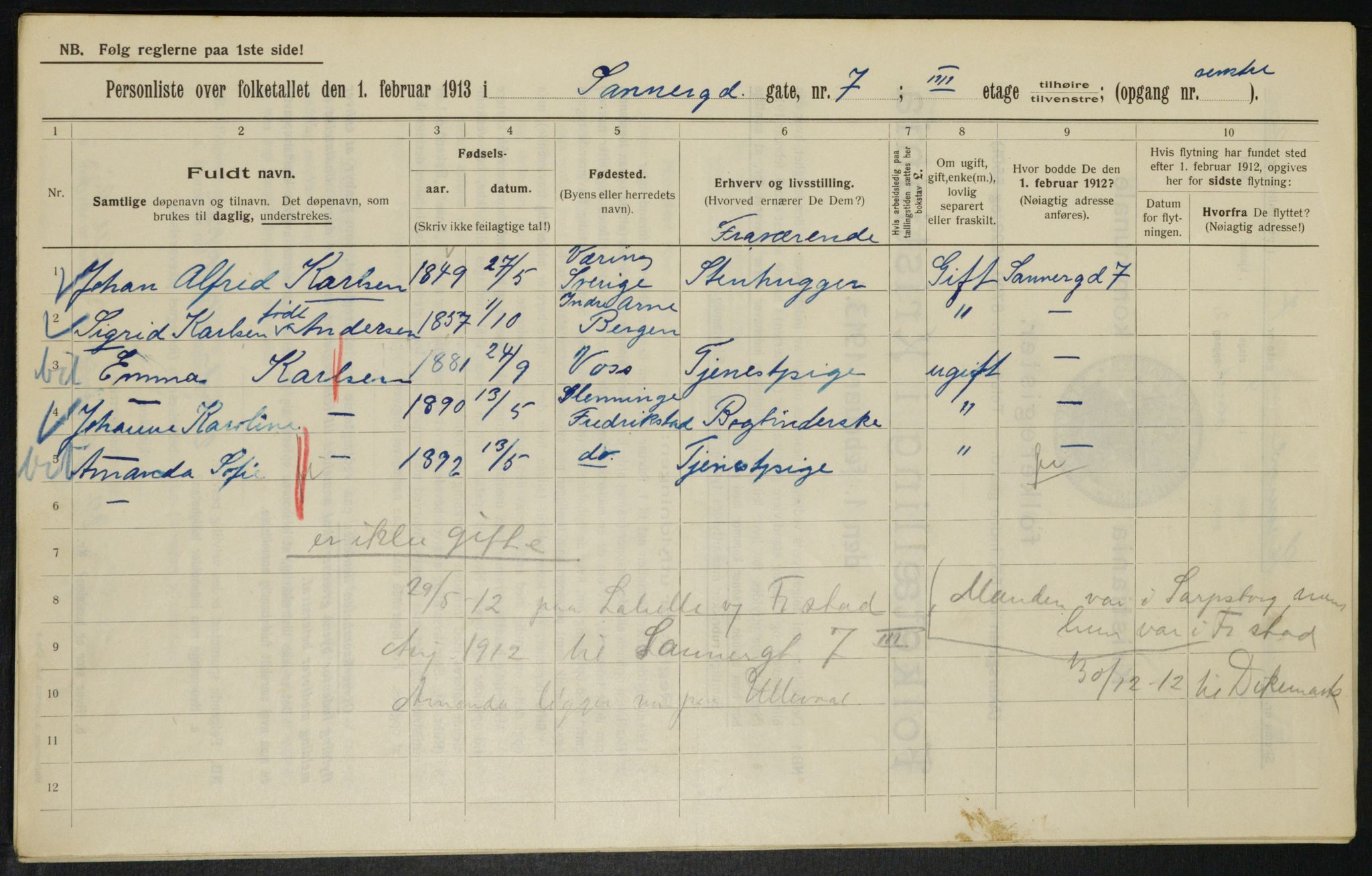 OBA, Kommunal folketelling 1.2.1913 for Kristiania, 1913, s. 88476