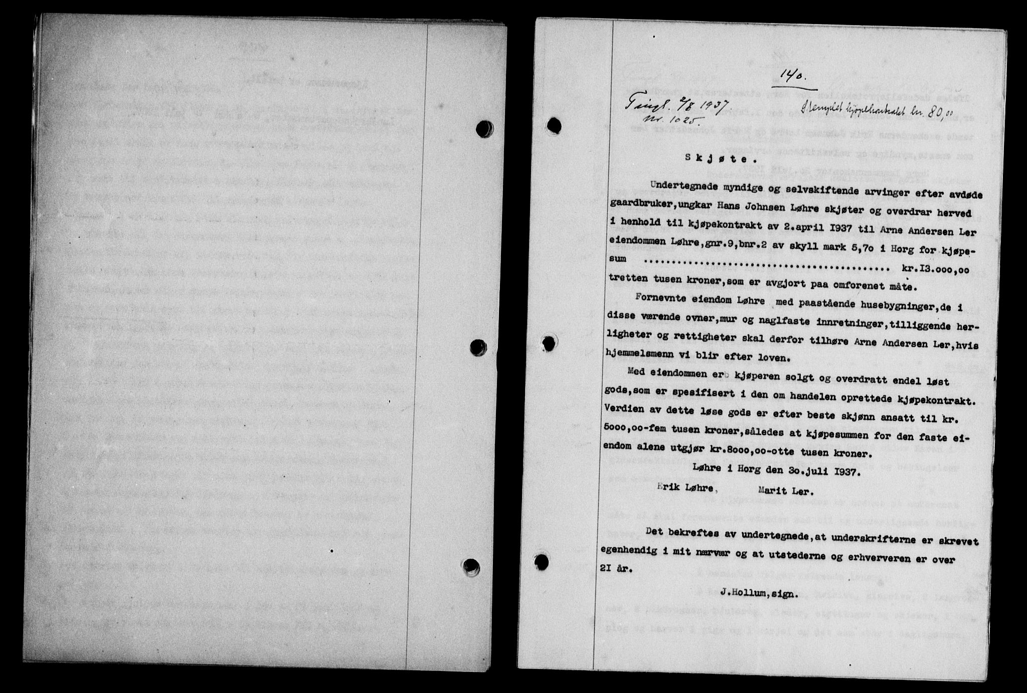 Gauldal sorenskriveri, SAT/A-0014/1/2/2C/L0047: Pantebok nr. 50-51, 1937-1937, Dagboknr: 1025/1937