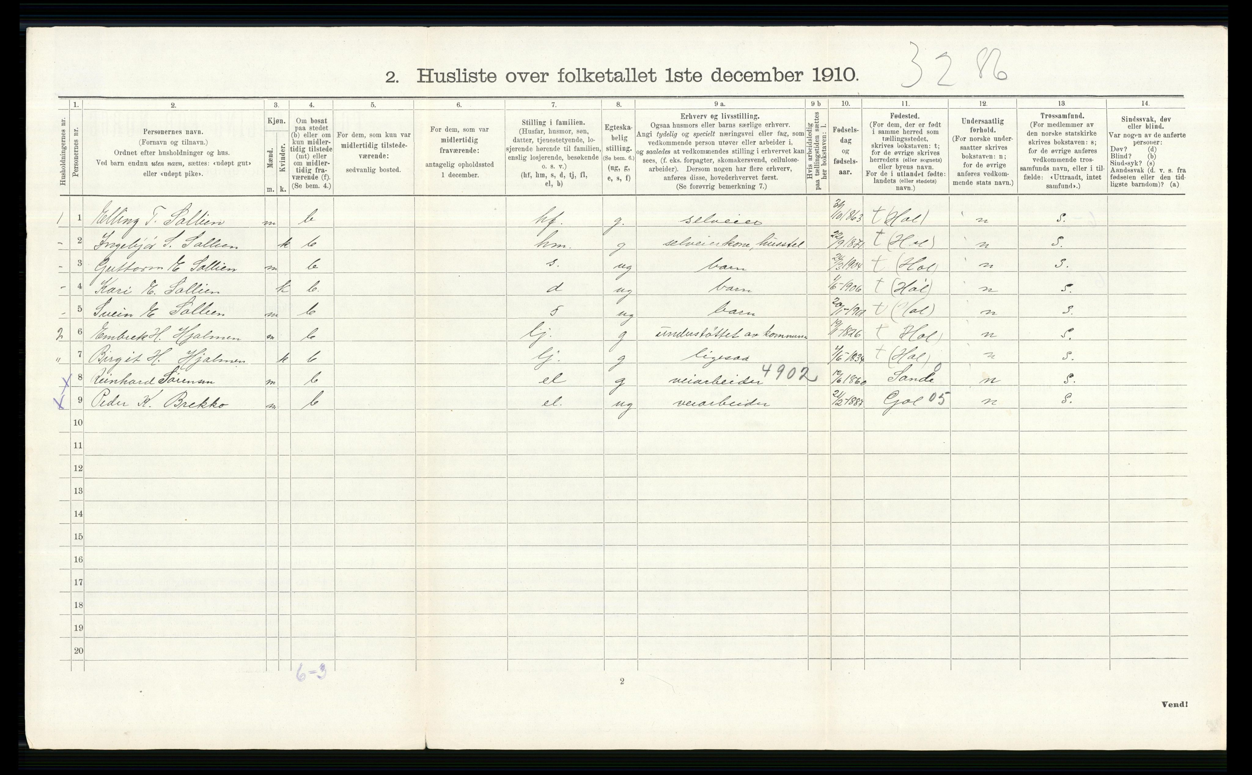 RA, Folketelling 1910 for 0620 Hol herred, 1910, s. 456