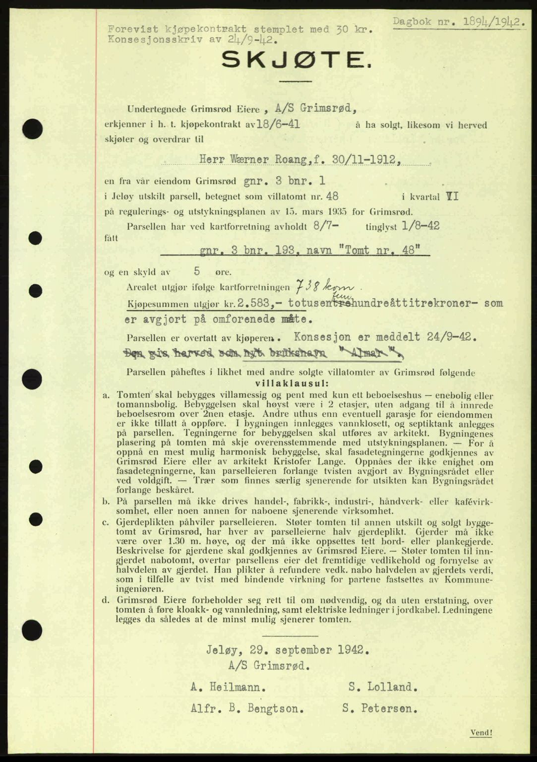 Moss sorenskriveri, SAO/A-10168: Pantebok nr. A10, 1942-1943, Dagboknr: 1894/1942