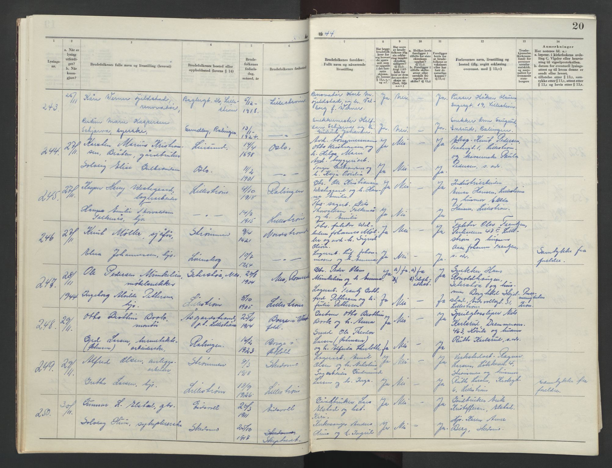 Nedre Romerike sorenskriveri, AV/SAO-A-10469/L/Lc/L0002: Lysingsbok, 1944-1953, s. 20