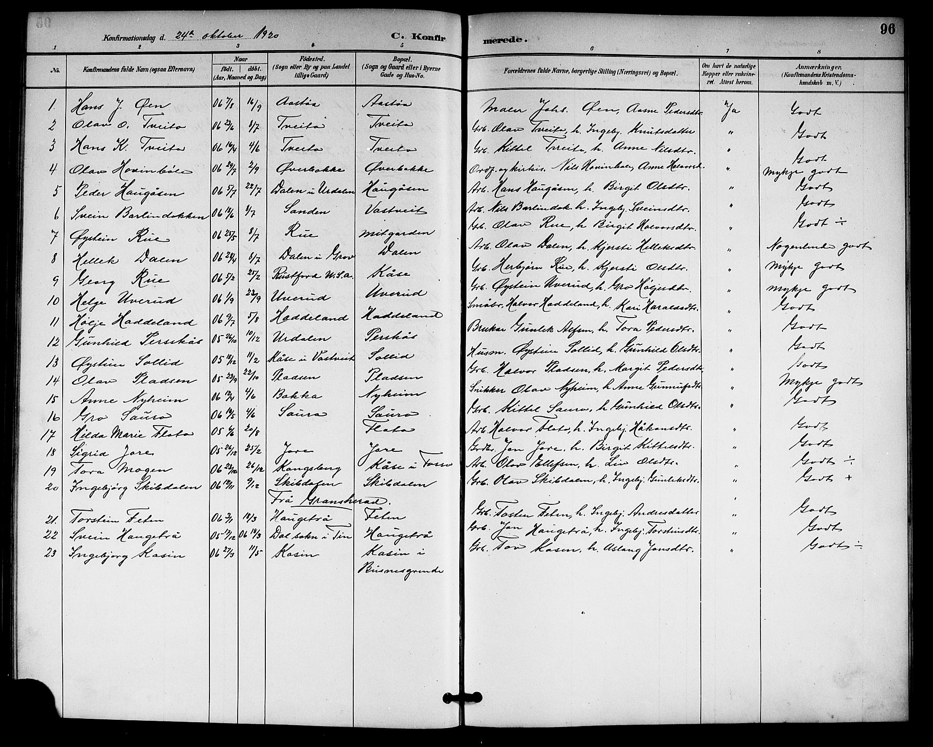 Gransherad kirkebøker, AV/SAKO-A-267/G/Gb/L0003: Klokkerbok nr. II 3, 1887-1921, s. 96