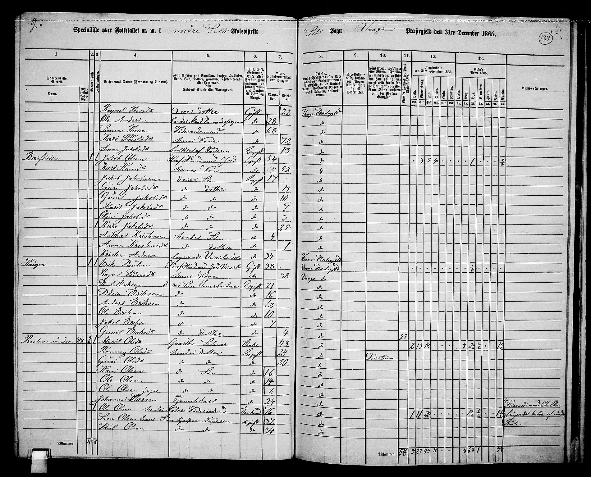 RA, Folketelling 1865 for 0515P Vågå prestegjeld, 1865, s. 295