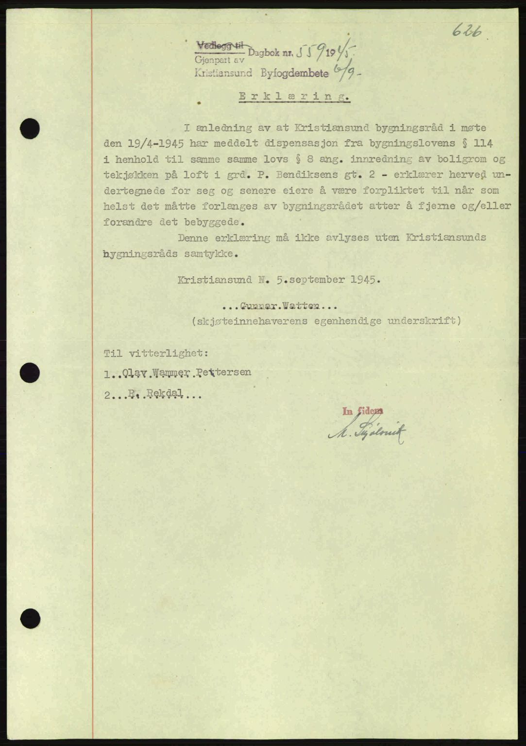 Kristiansund byfogd, AV/SAT-A-4587/A/27: Pantebok nr. 37-38, 1943-1945, Dagboknr: 559/1945