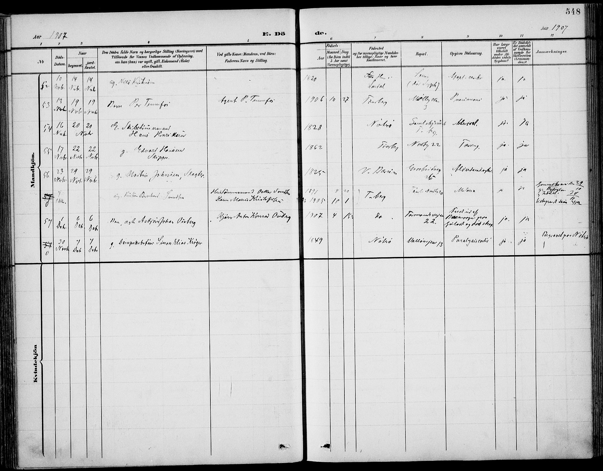 Tønsberg kirkebøker, AV/SAKO-A-330/F/Fa/L0013: Ministerialbok nr. I 13, 1900-1913, s. 548