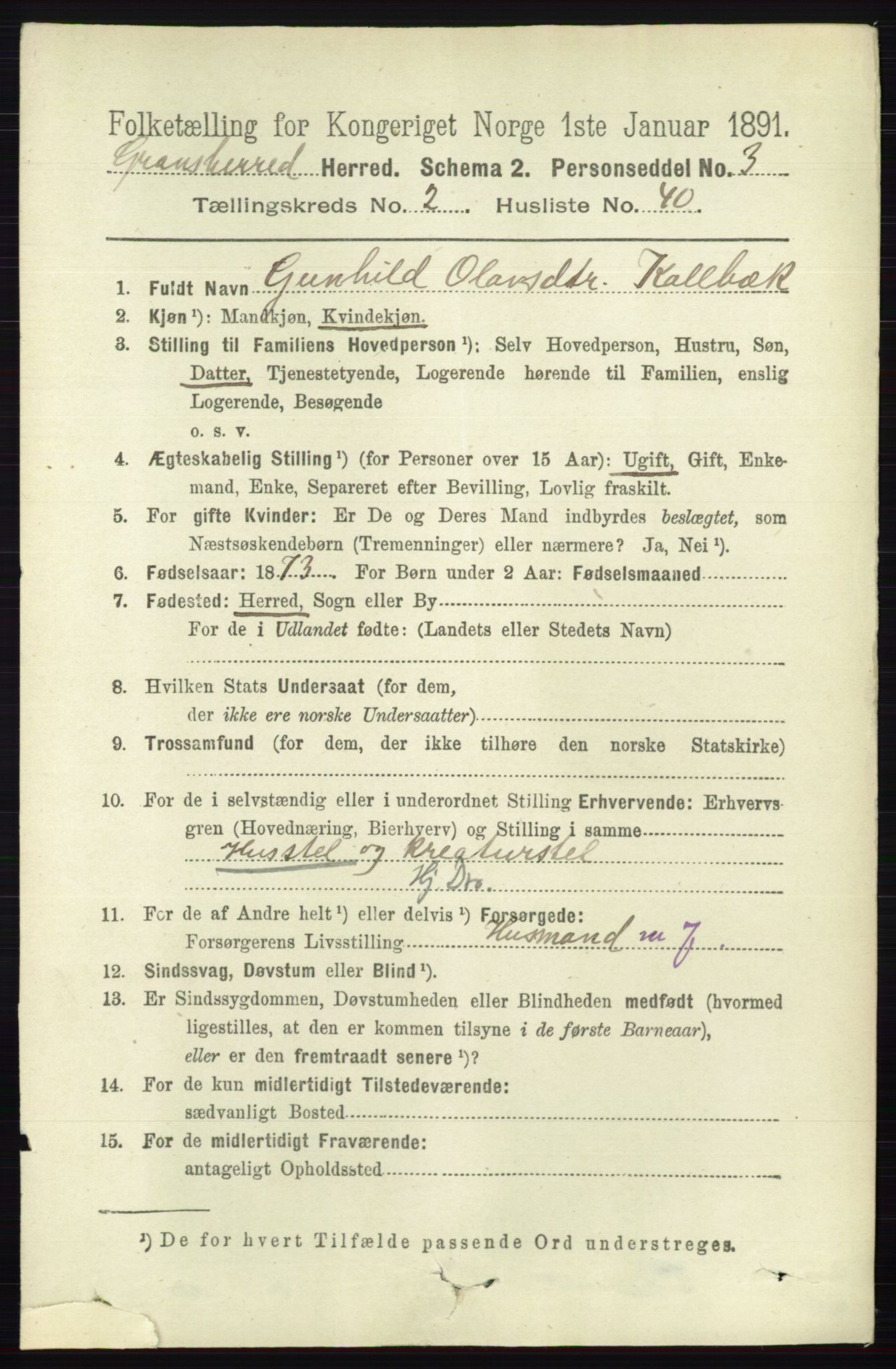 RA, Folketelling 1891 for 0824 Gransherad herred, 1891, s. 480