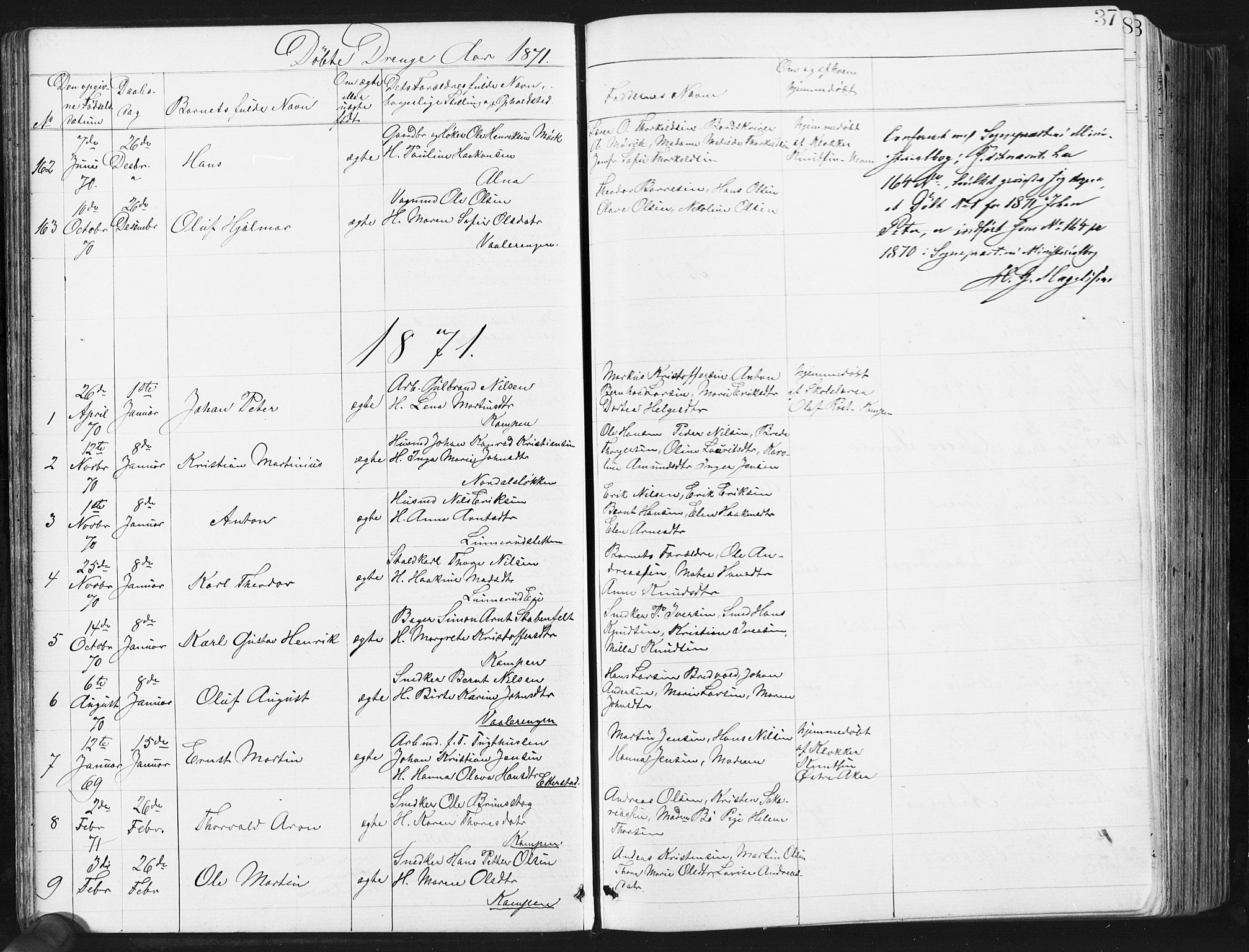 Østre Aker prestekontor Kirkebøker, AV/SAO-A-10840/G/Ga/L0003: Klokkerbok nr. I 3, 1868-1913, s. 37