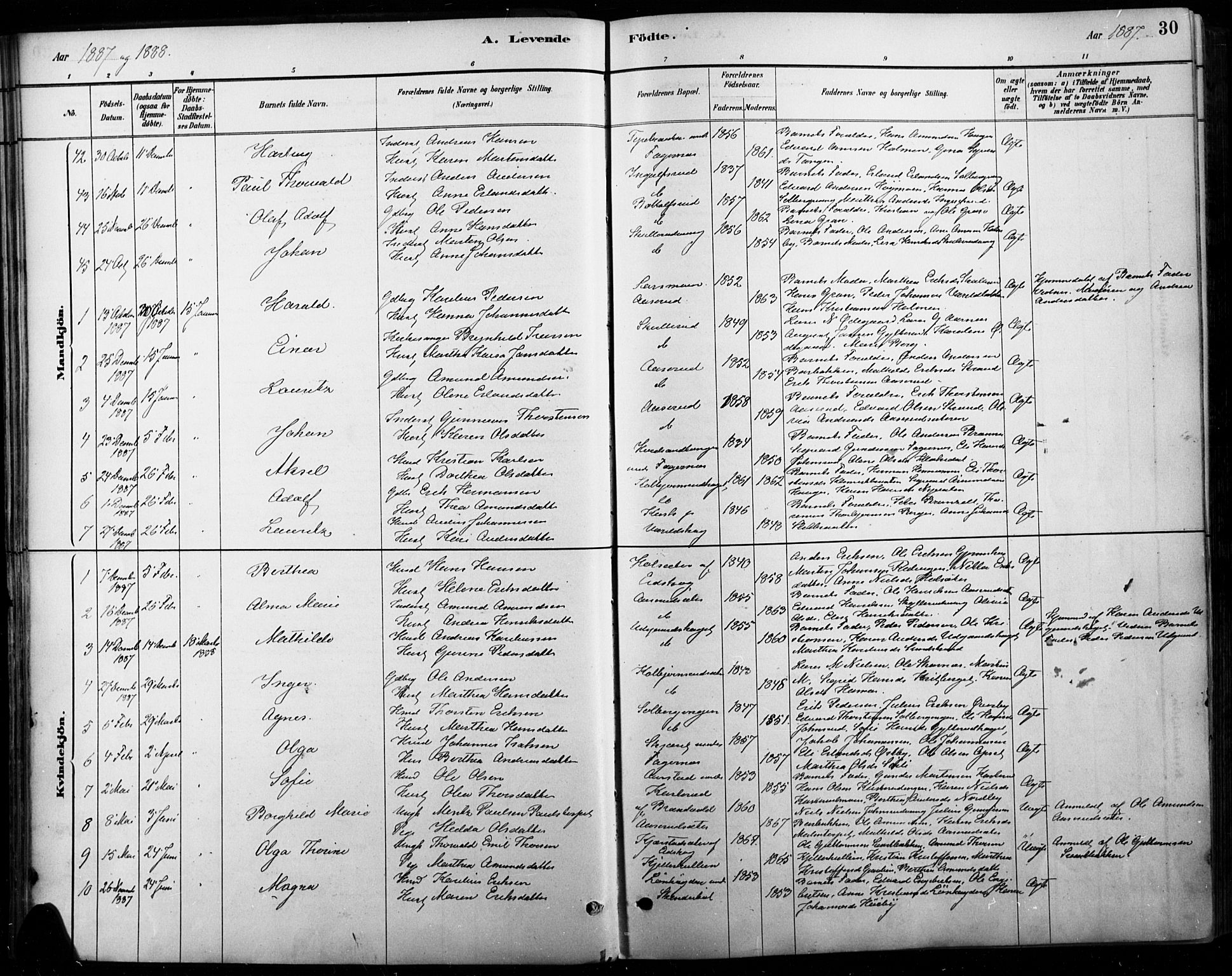 Vinger prestekontor, AV/SAH-PREST-024/H/Ha/Haa/L0015: Ministerialbok nr. 15, 1881-1900, s. 30