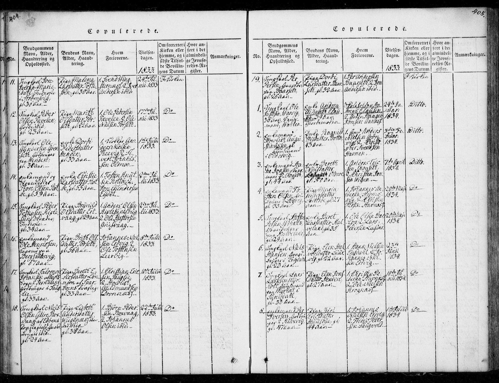 Ministerialprotokoller, klokkerbøker og fødselsregistre - Møre og Romsdal, SAT/A-1454/578/L0903: Ministerialbok nr. 578A02, 1819-1838, s. 404-405