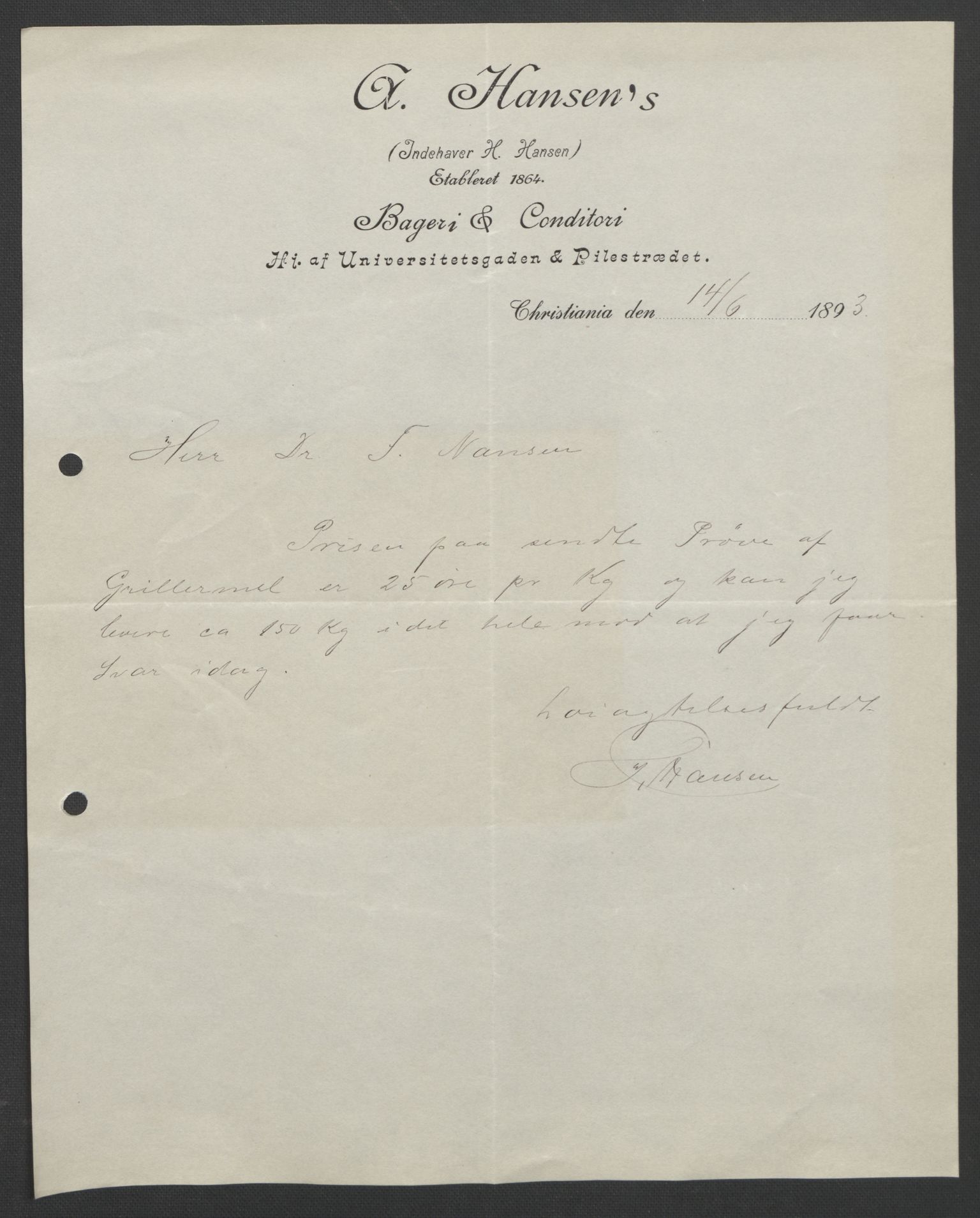 Arbeidskomitéen for Fridtjof Nansens polarekspedisjon, RA/PA-0061/D/L0004: Innk. brev og telegrammer vedr. proviant og utrustning, 1892-1893, s. 663