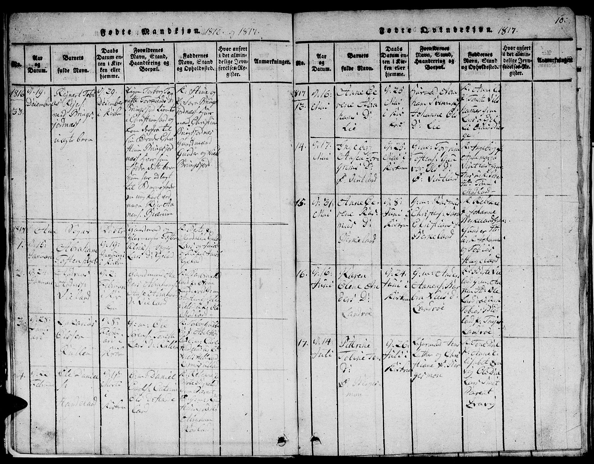 Lyngdal sokneprestkontor, AV/SAK-1111-0029/F/Fb/Fbc/L0001: Klokkerbok nr. B 1, 1815-1844, s. 10