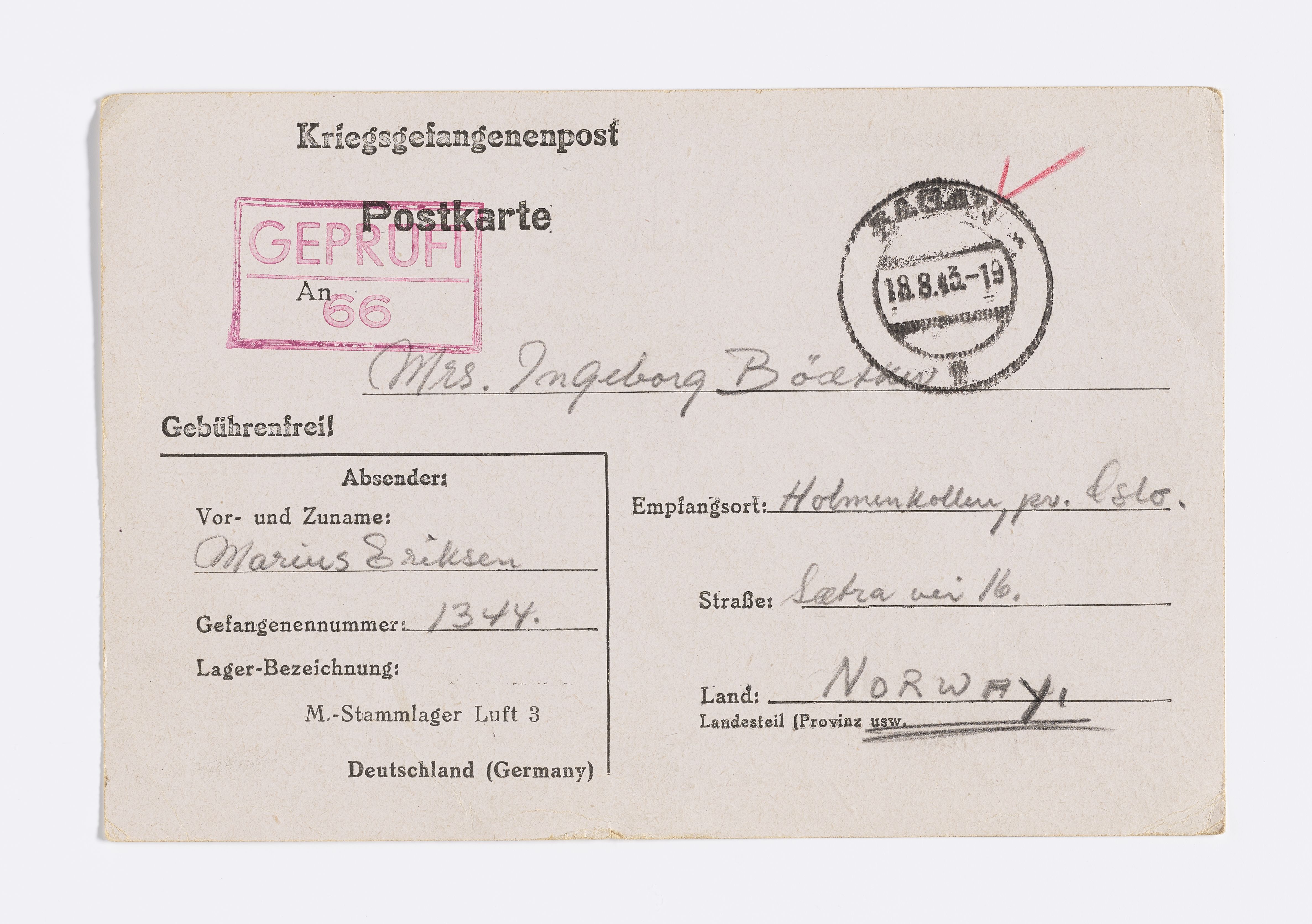 Johannes Sejersted Bødtker, AFM/GRI-1001/D/Db/Dbb/L0004/0002: Inngående brev / Brev, 1943-1945
