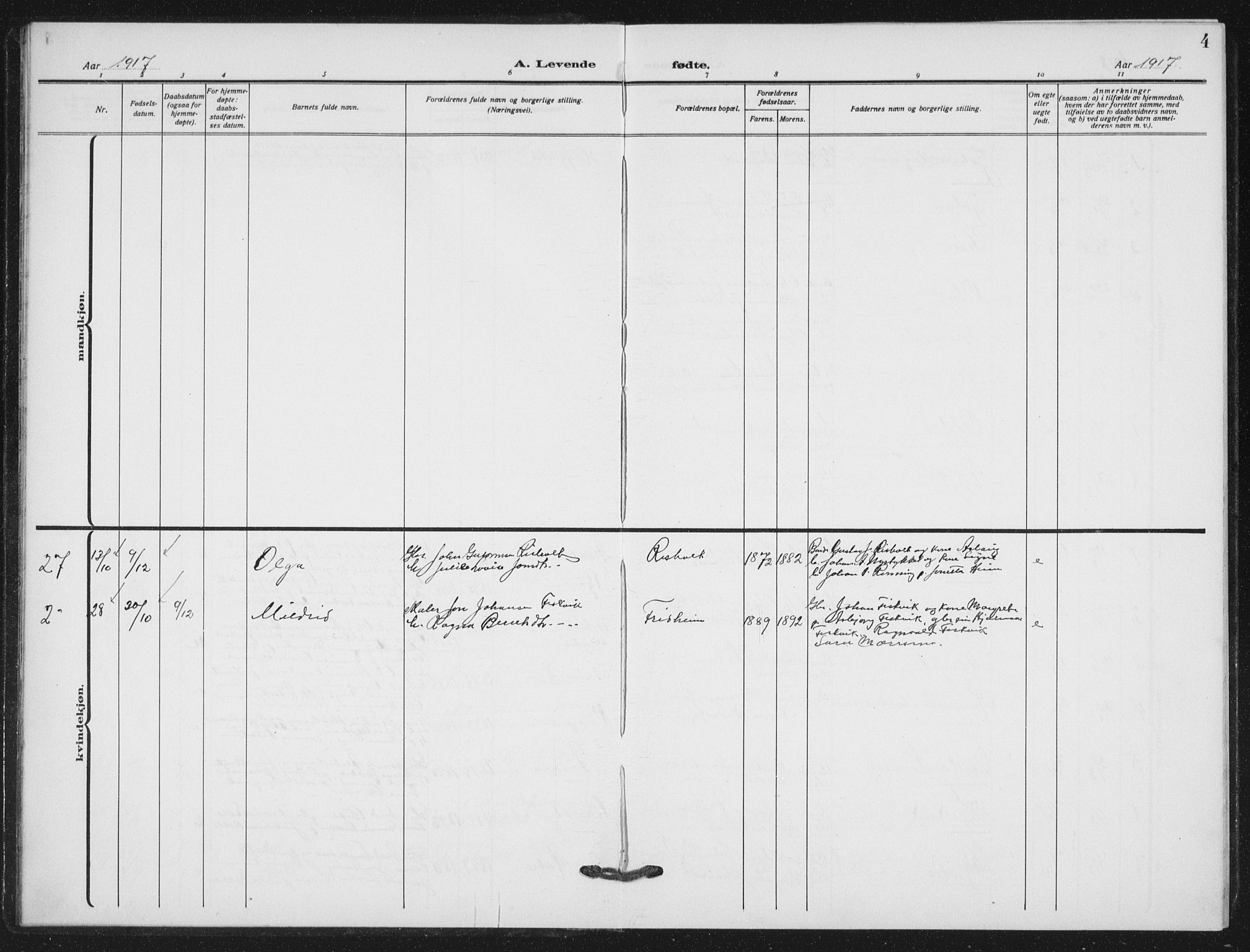 Ministerialprotokoller, klokkerbøker og fødselsregistre - Nord-Trøndelag, AV/SAT-A-1458/712/L0104: Klokkerbok nr. 712C02, 1917-1939, s. 4