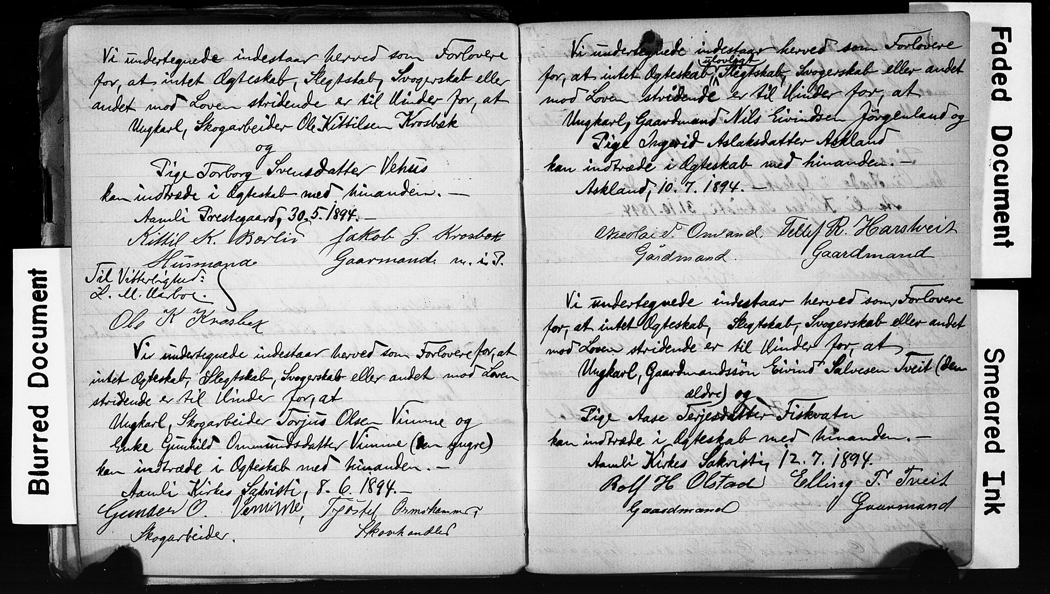 Åmli sokneprestkontor, AV/SAK-1111-0050/F/Fe/L0003: Forlovererklæringer nr. A VI 20, 1885-1905