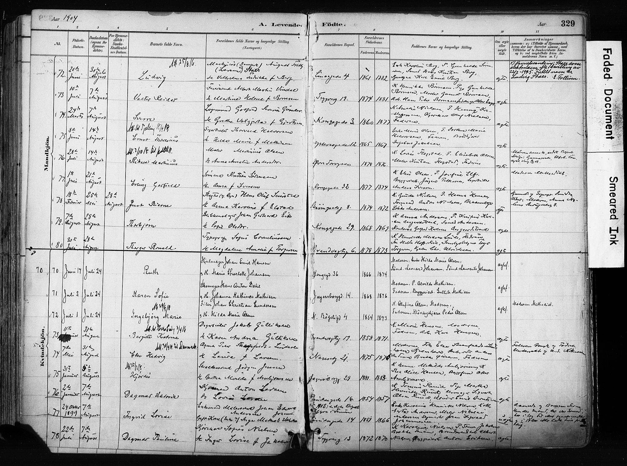 Larvik kirkebøker, AV/SAKO-A-352/F/Fa/L0009: Ministerialbok nr. I 9, 1884-1904, s. 329