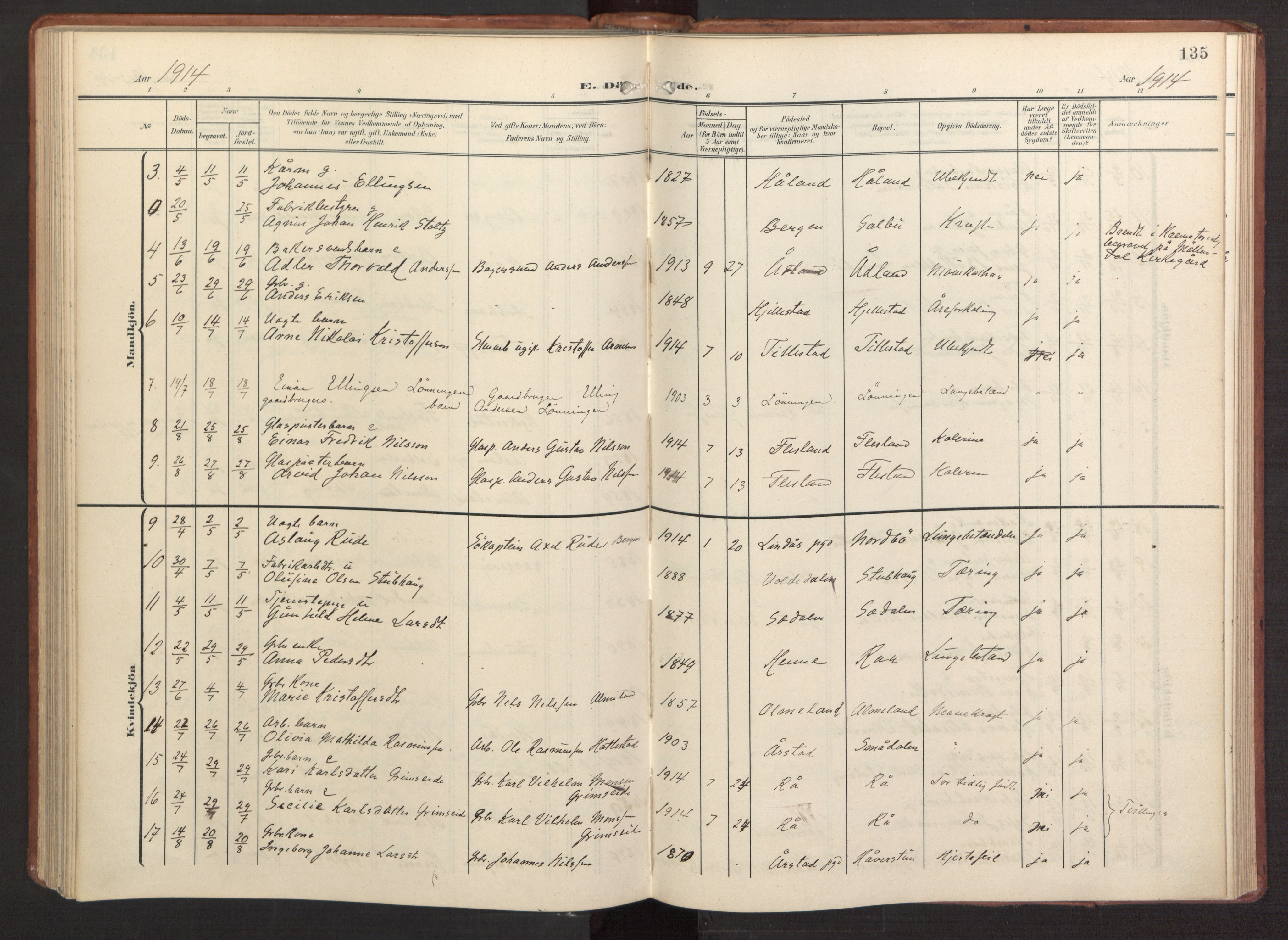 Fana Sokneprestembete, AV/SAB-A-75101/H/Haa/Haab/L0004: Ministerialbok nr. B 4, 1908-1915, s. 135