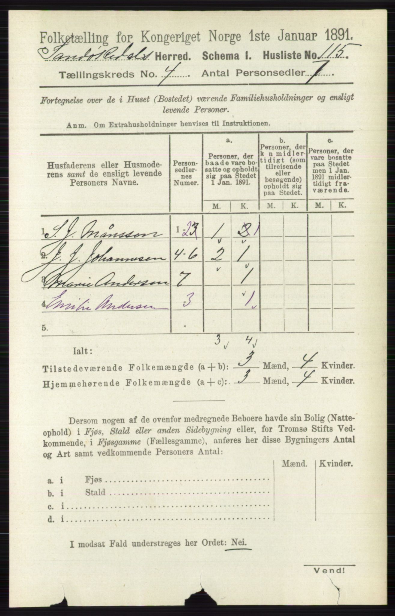 RA, Folketelling 1891 for 0816 Sannidal herred, 1891, s. 1219