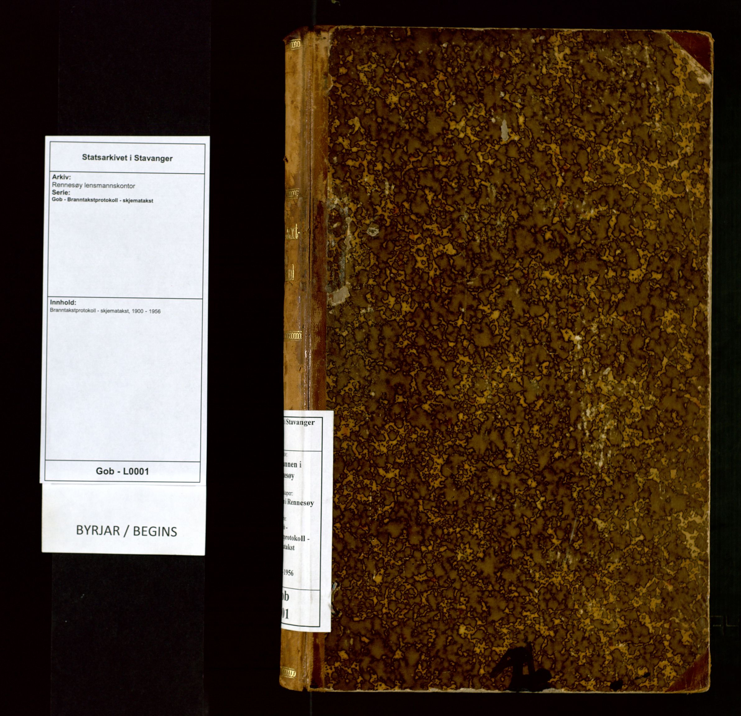 Rennesøy lensmannskontor, AV/SAST-A-100165/Gob/L0001: Branntakstprotokoll - skjematakst, 1900-1956