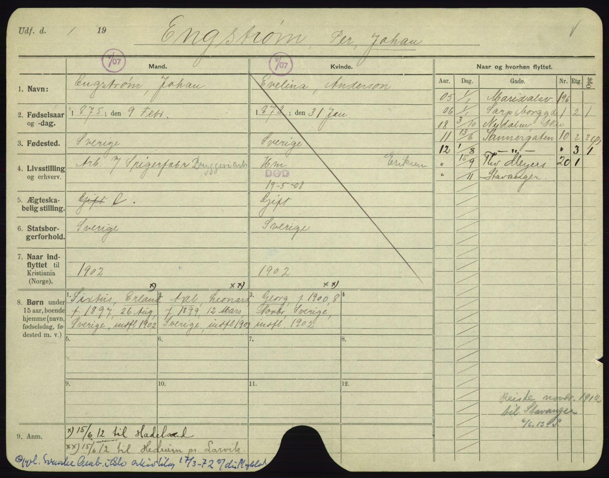 Oslo folkeregister, Registerkort, AV/SAO-A-11715/F/Fa/Fac/L0002: Menn, 1906-1914, s. 1010a