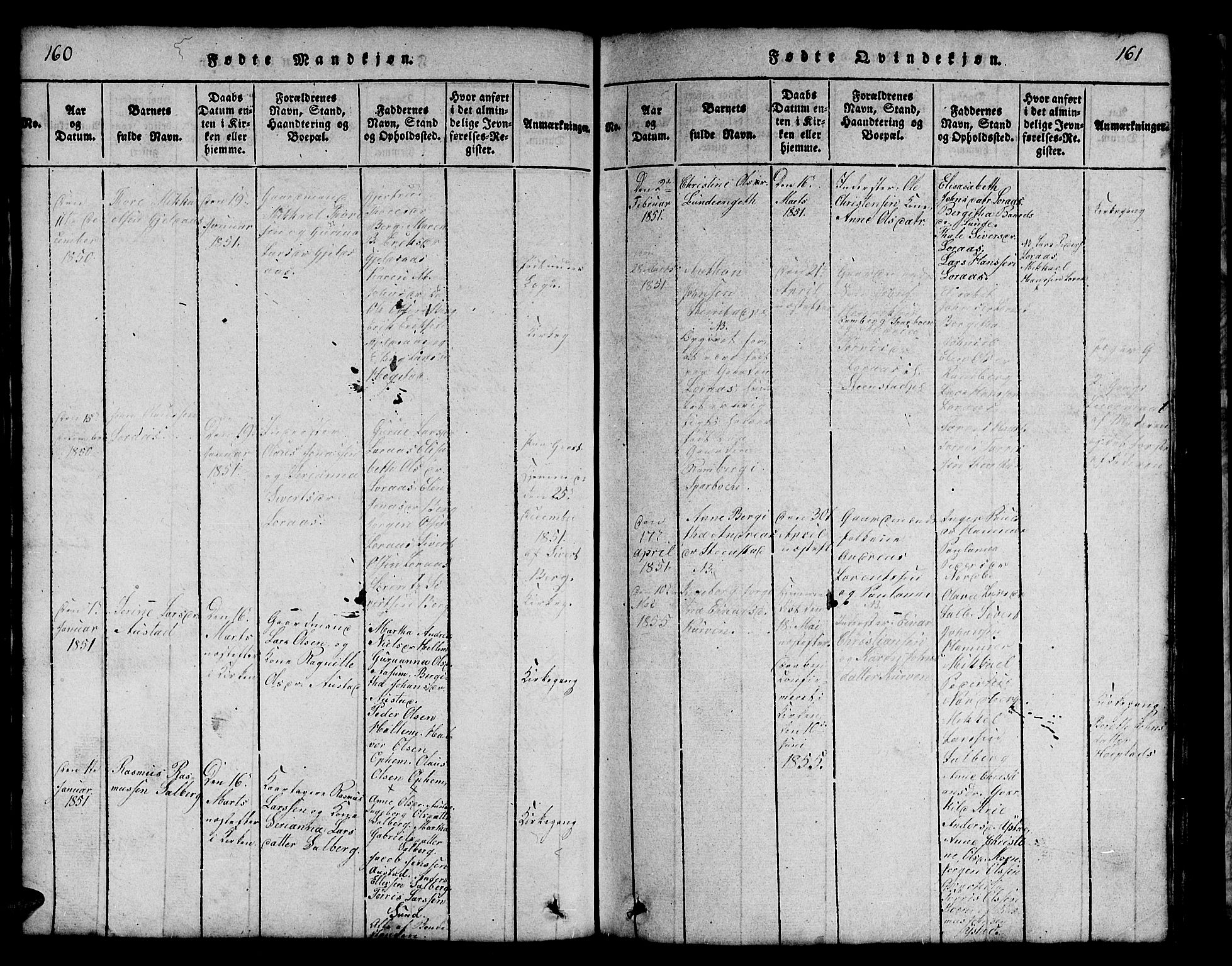 Ministerialprotokoller, klokkerbøker og fødselsregistre - Nord-Trøndelag, SAT/A-1458/731/L0310: Klokkerbok nr. 731C01, 1816-1874, s. 160-161