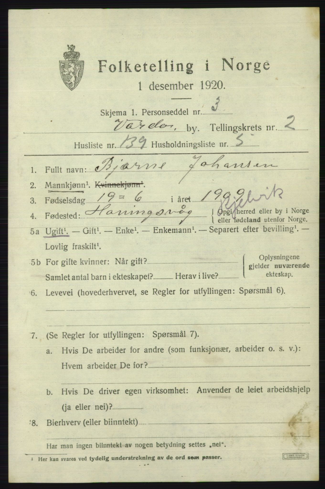 SATØ, Folketelling 1920 for 2002 Vardø kjøpstad, 1920, s. 8134