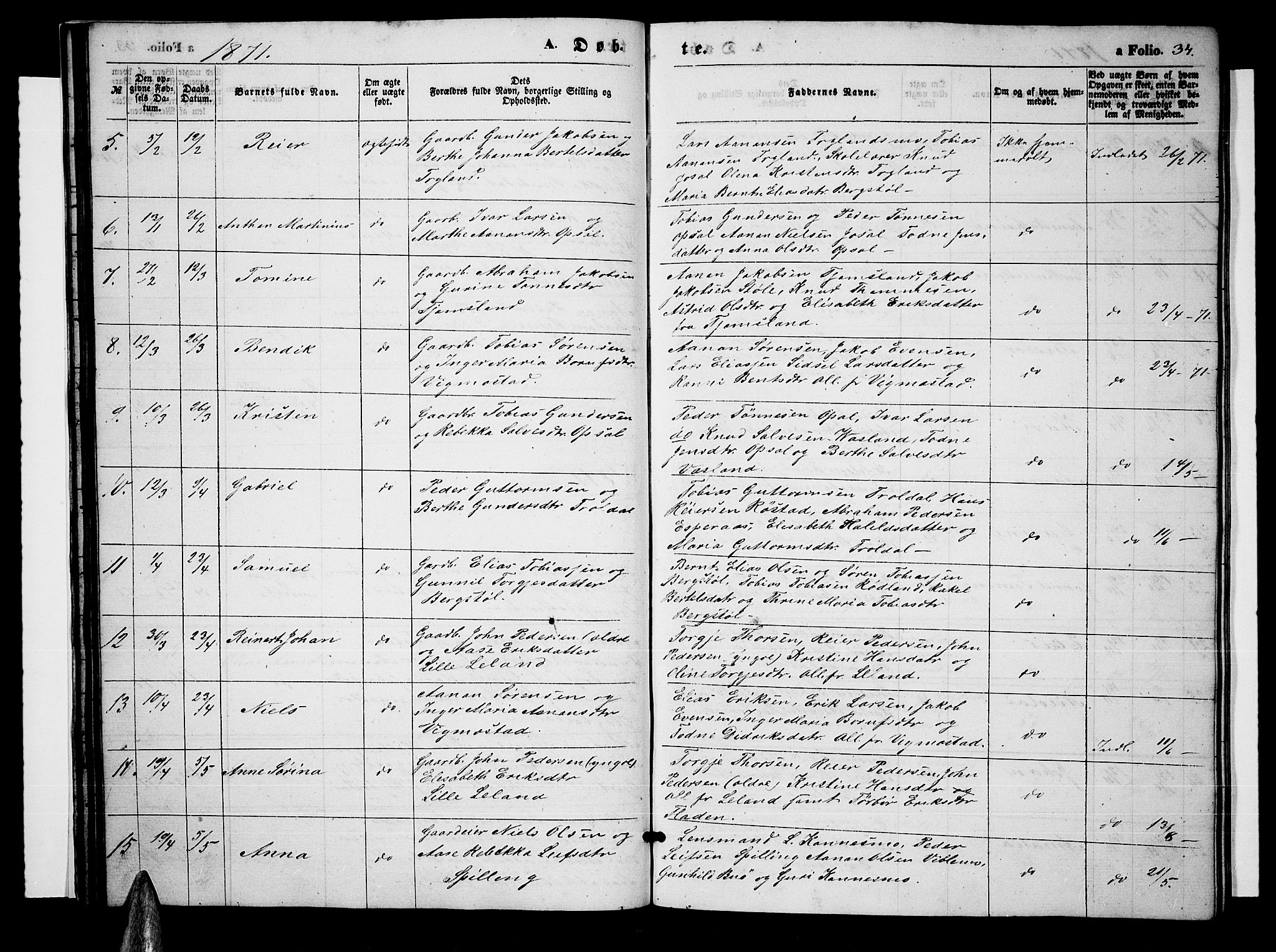 Nord-Audnedal sokneprestkontor, AV/SAK-1111-0032/F/Fb/Fbb/L0002: Klokkerbok nr. B 2, 1859-1882, s. 34
