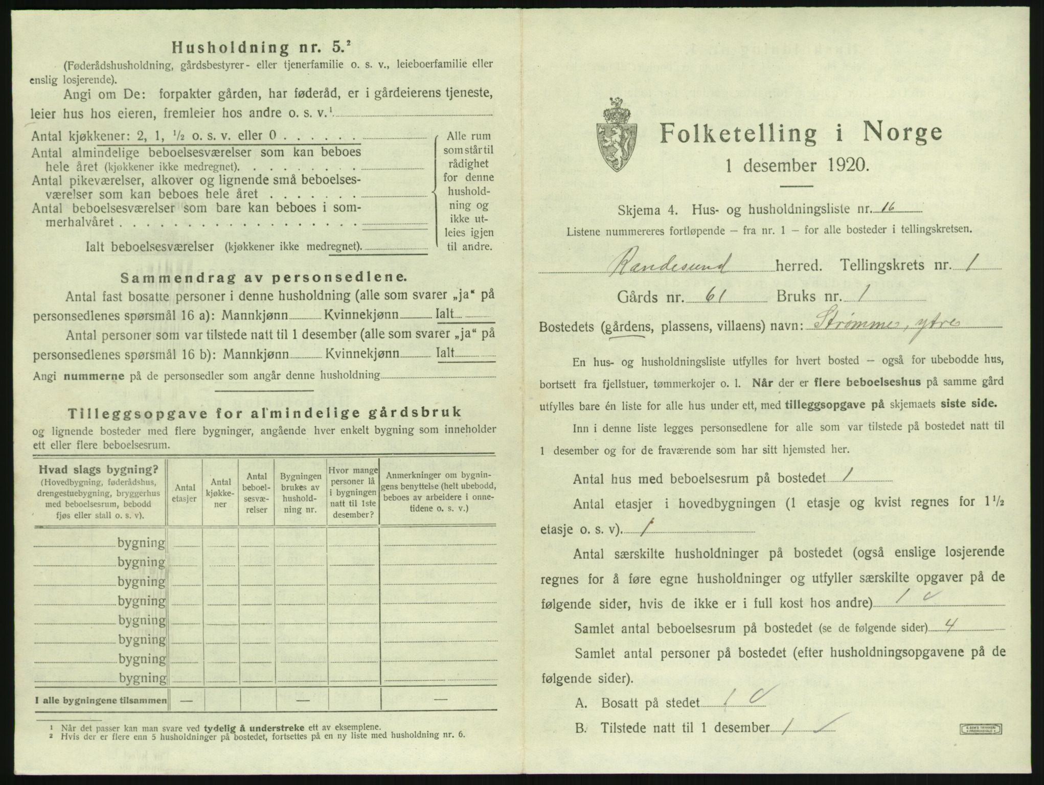 SAK, Folketelling 1920 for 1011 Randesund herred, 1920, s. 62