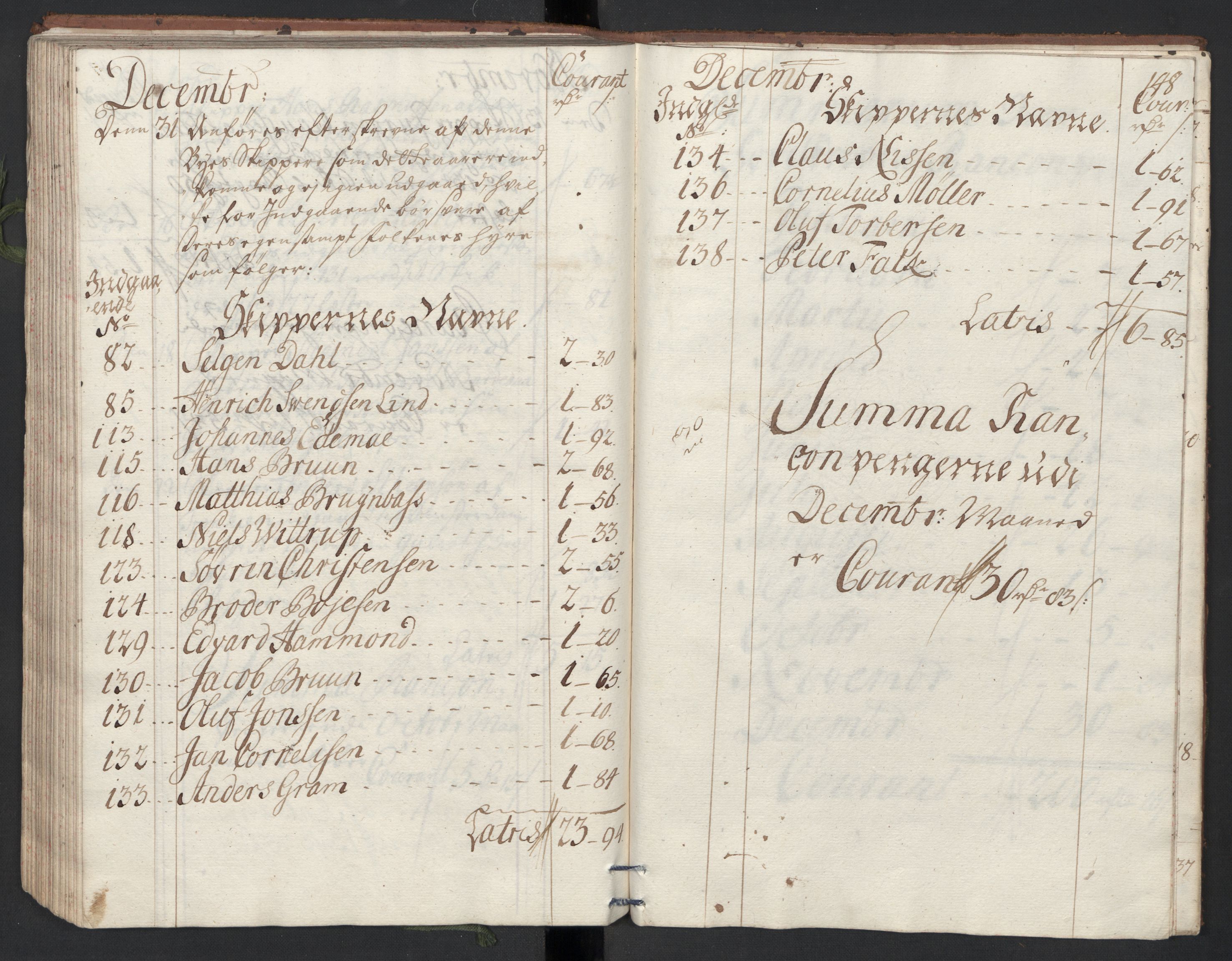 Generaltollkammeret, tollregnskaper, AV/RA-EA-5490/R33/L0013/0002: Tollregnskaper Trondheim A / Utgående tollbok, 1731, s. 147b-148a