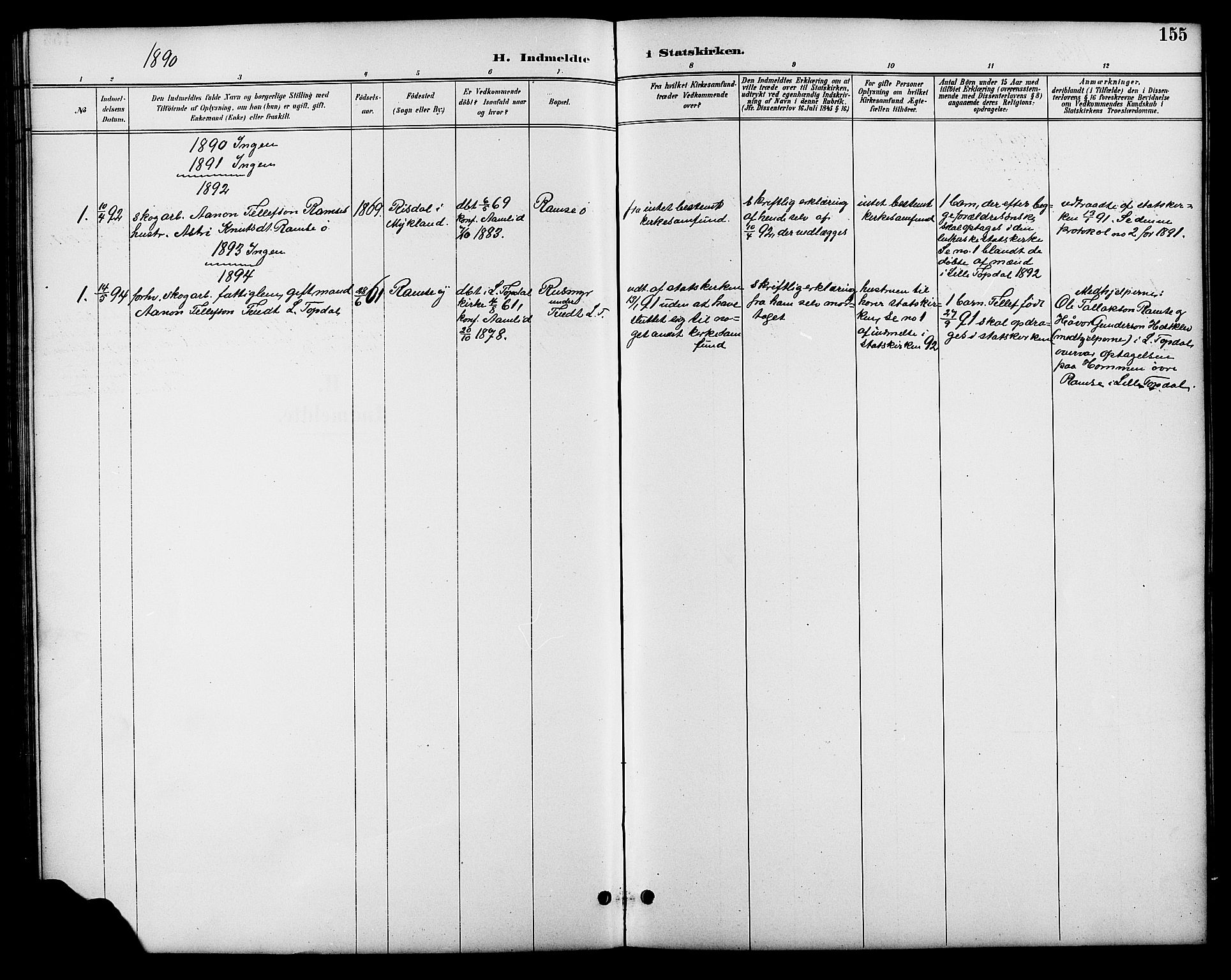 Åmli sokneprestkontor, SAK/1111-0050/F/Fb/Fbb/L0002: Klokkerbok nr. B 2, 1890-1905, s. 155