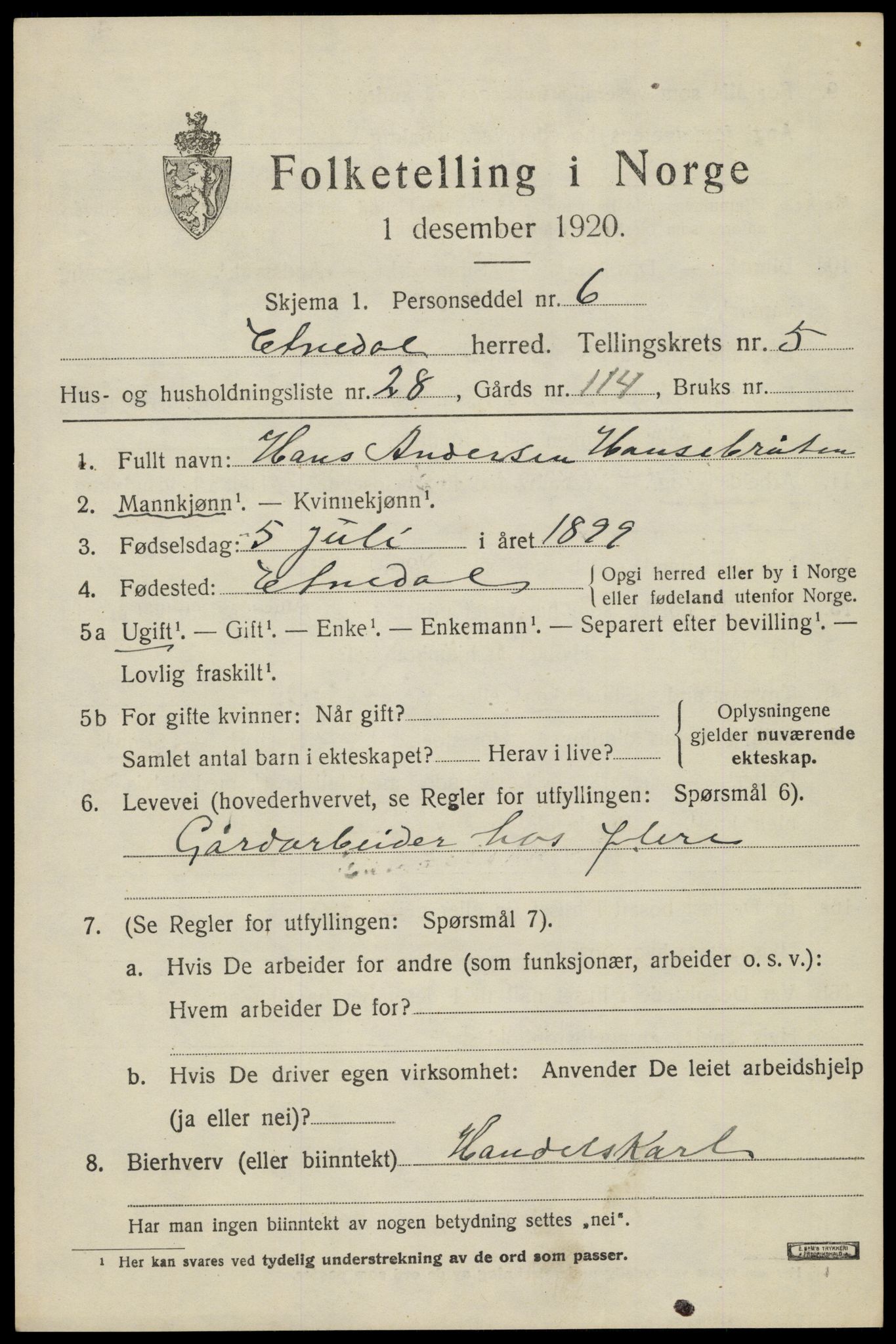 SAH, Folketelling 1920 for 0541 Etnedal herred, 1920, s. 2222