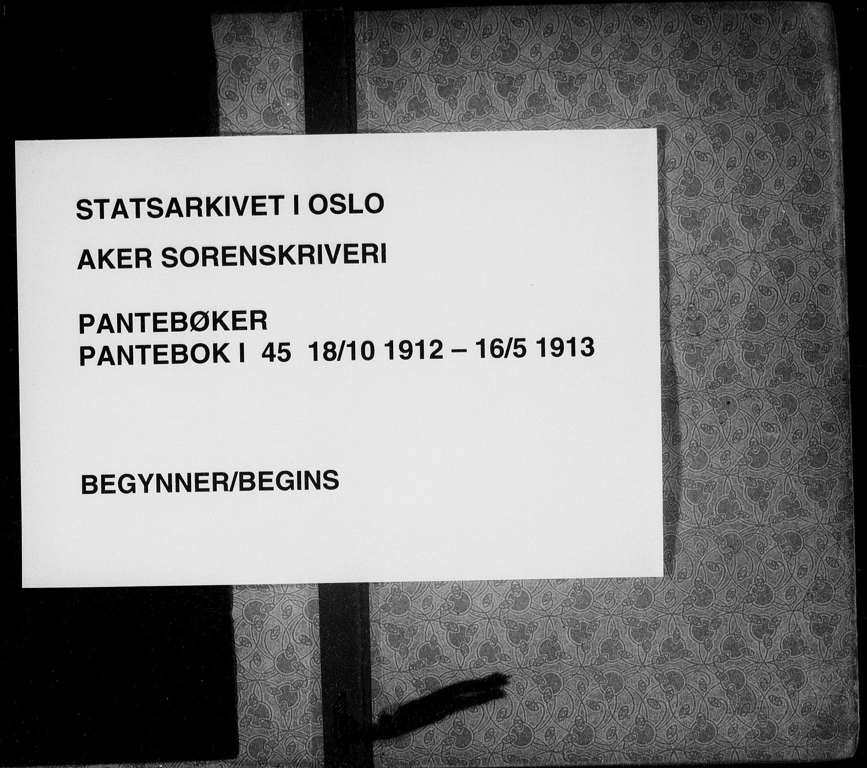 Aker sorenskriveri, SAO/A-10895/G/Gb/Gba/L0045: Pantebok nr. I 45, 1912-1913