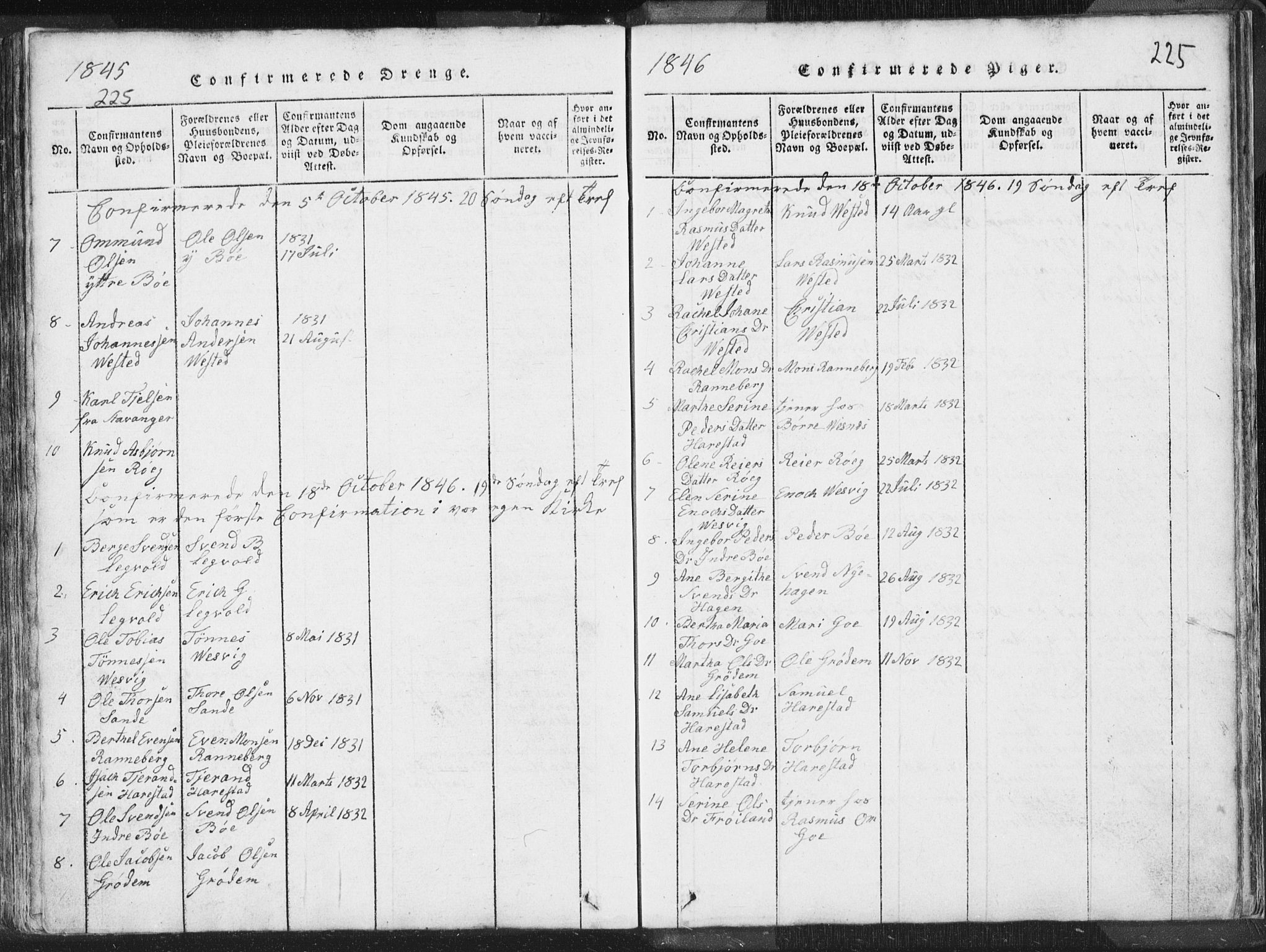 Hetland sokneprestkontor, SAST/A-101826/30/30BA/L0001: Ministerialbok nr. A 1, 1816-1856, s. 225