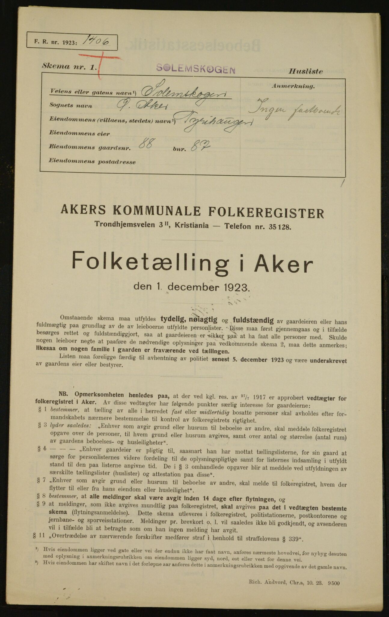 , Kommunal folketelling 1.12.1923 for Aker, 1923, s. 31249