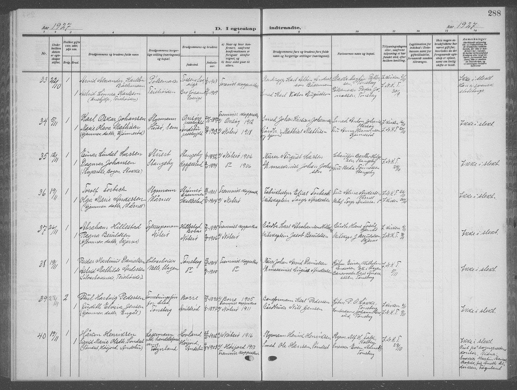 Nøtterøy kirkebøker, AV/SAKO-A-354/G/Ga/L0006: Klokkerbok nr. I 6, 1925-1939, s. 288