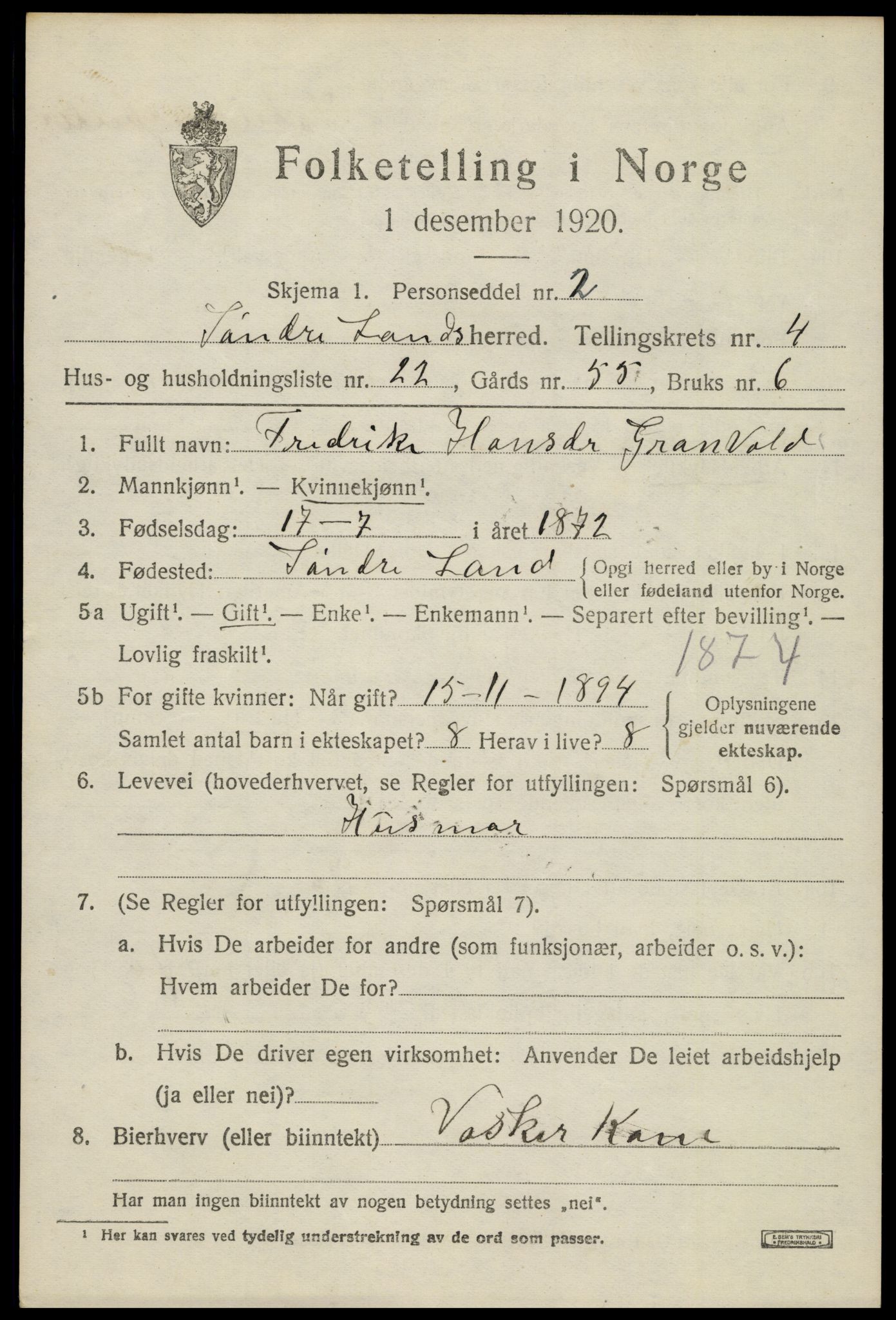 SAH, Folketelling 1920 for 0536 Søndre Land herred, 1920, s. 4961