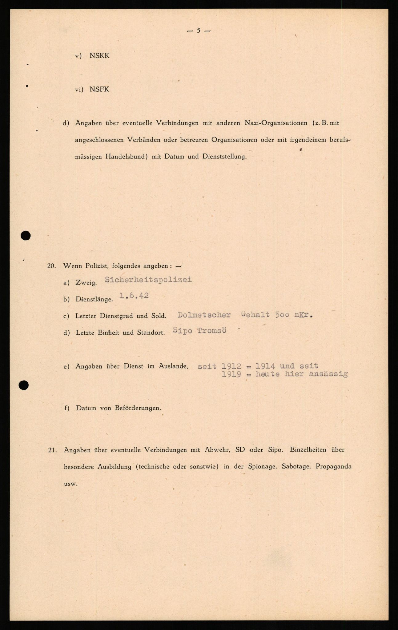 Forsvaret, Forsvarets overkommando II, AV/RA-RAFA-3915/D/Db/L0017: CI Questionaires. Tyske okkupasjonsstyrker i Norge. Tyskere., 1945-1946, s. 130