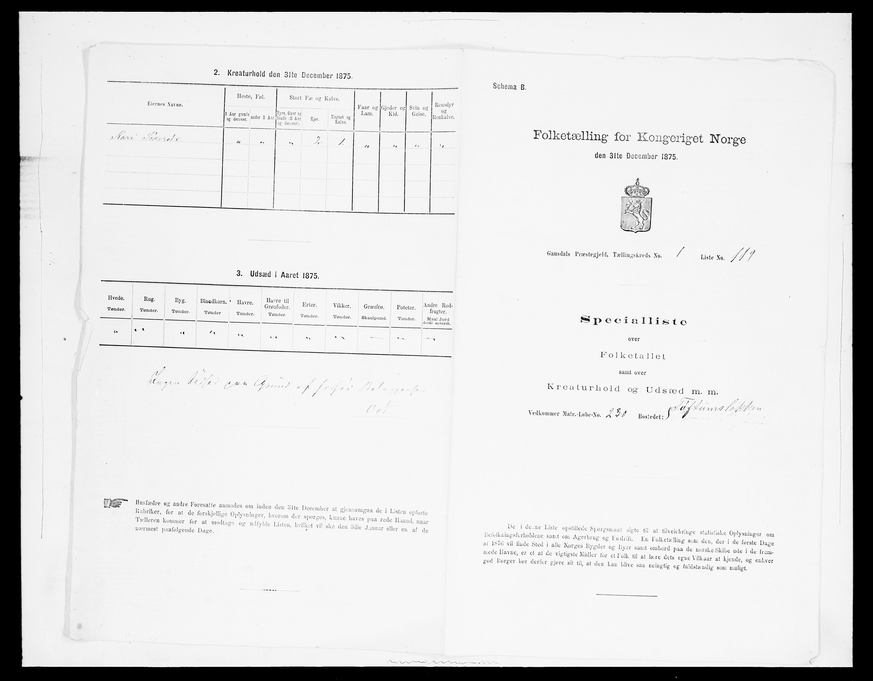 SAH, Folketelling 1875 for 0522P Gausdal prestegjeld, 1875, s. 392